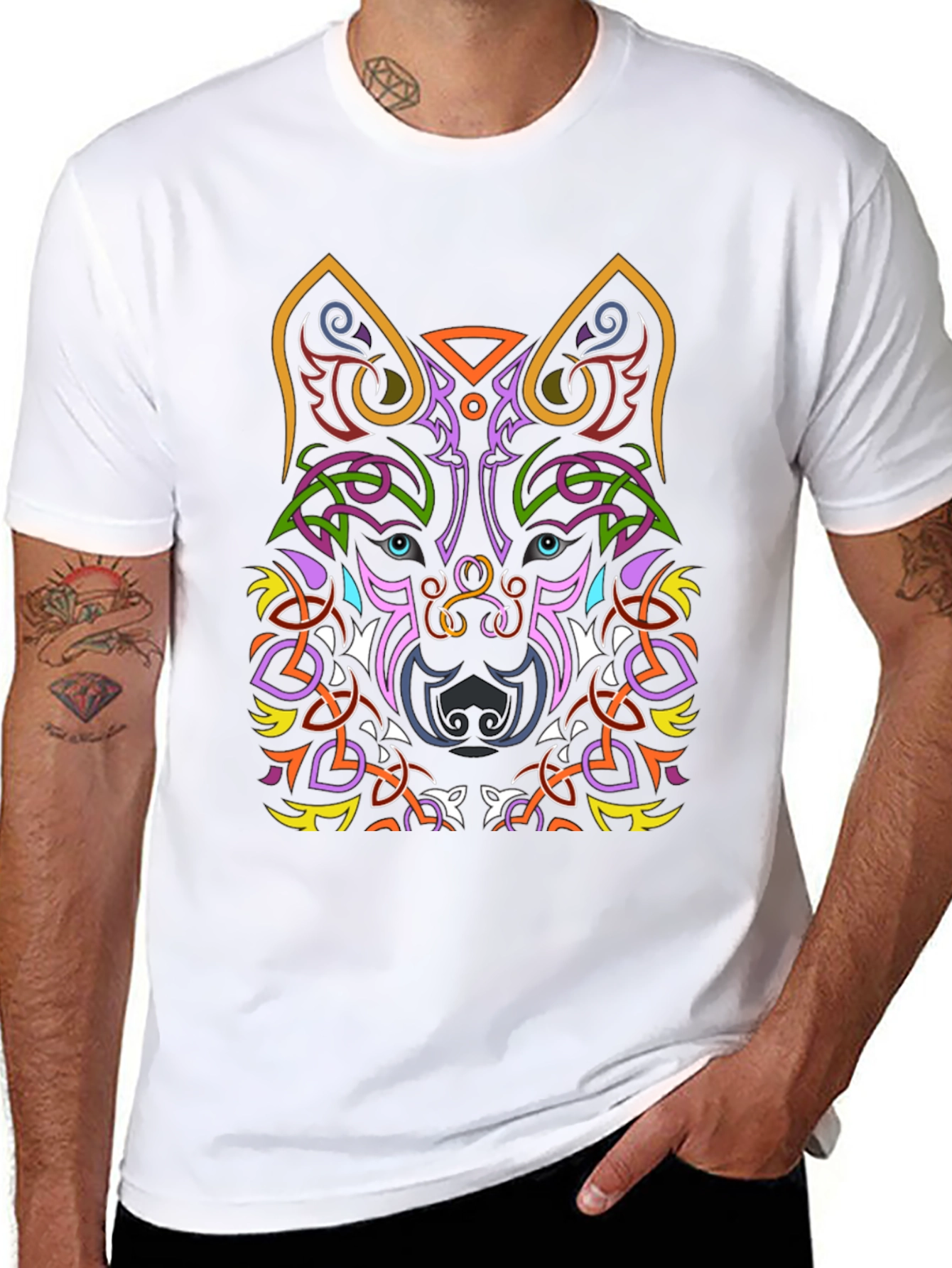 Celtic Wolf Graphic Tee - Black Cotton T-Shirt