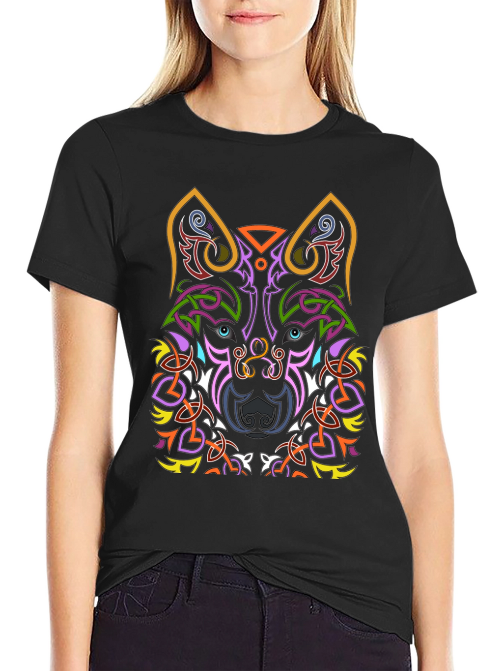 Celtic Wolf Graphic Tee - Black Cotton T-Shirt
