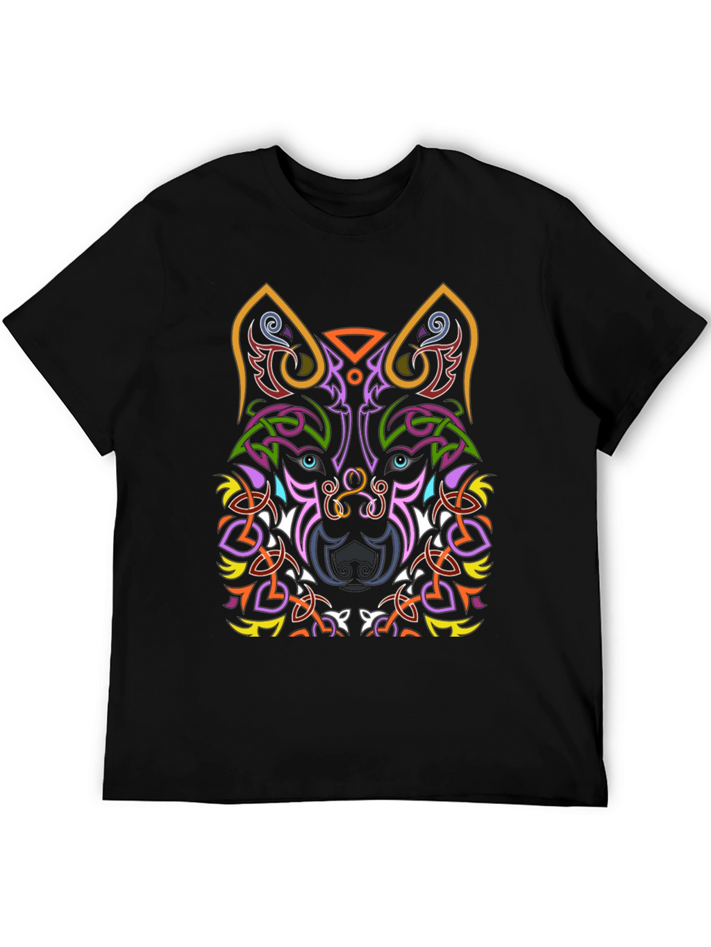 Celtic Wolf Graphic Tee - Black Cotton T-Shirt