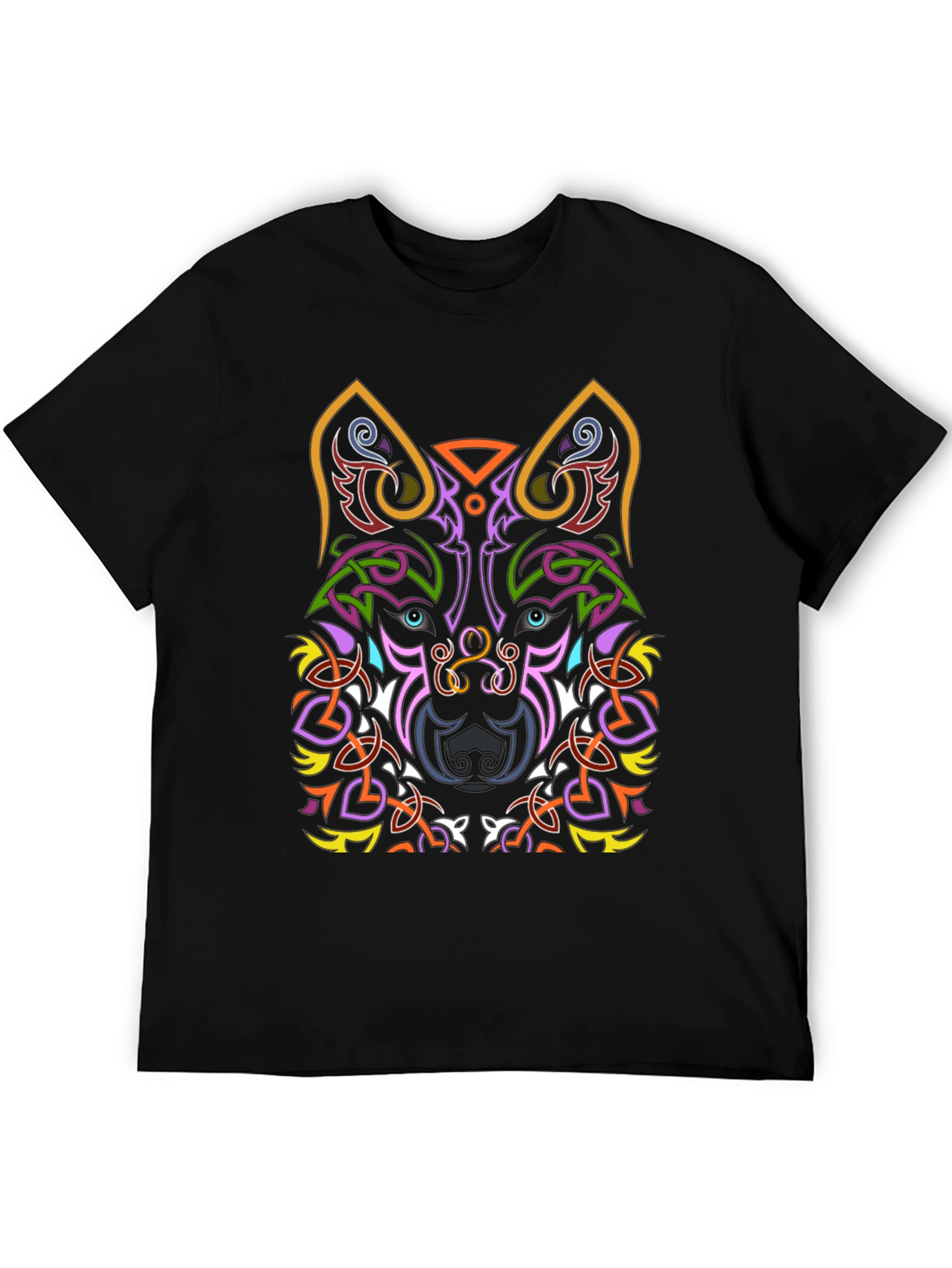 Celtic Wolf Graphic Tee - Black Cotton T-Shirt