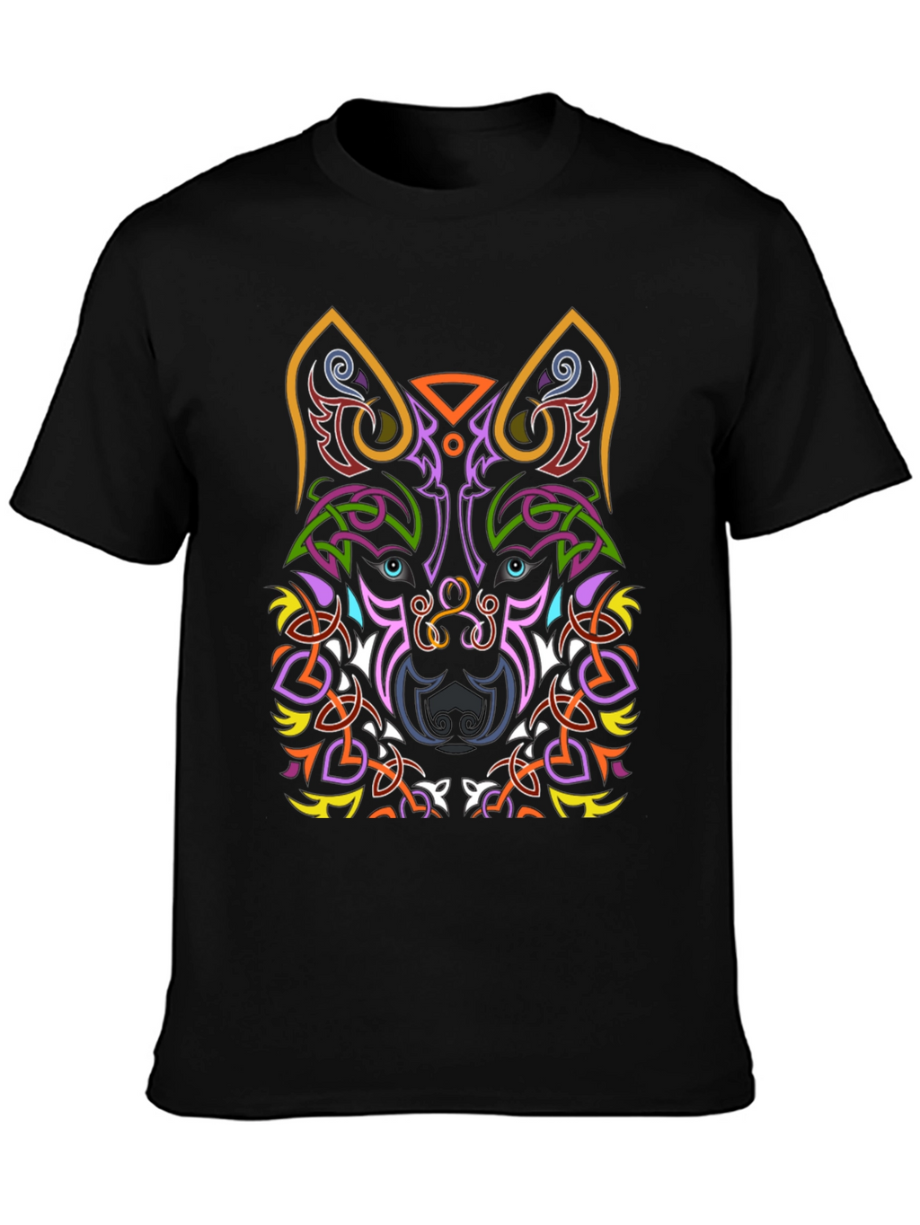 Celtic Wolf Graphic Tee - Black Cotton T-Shirt