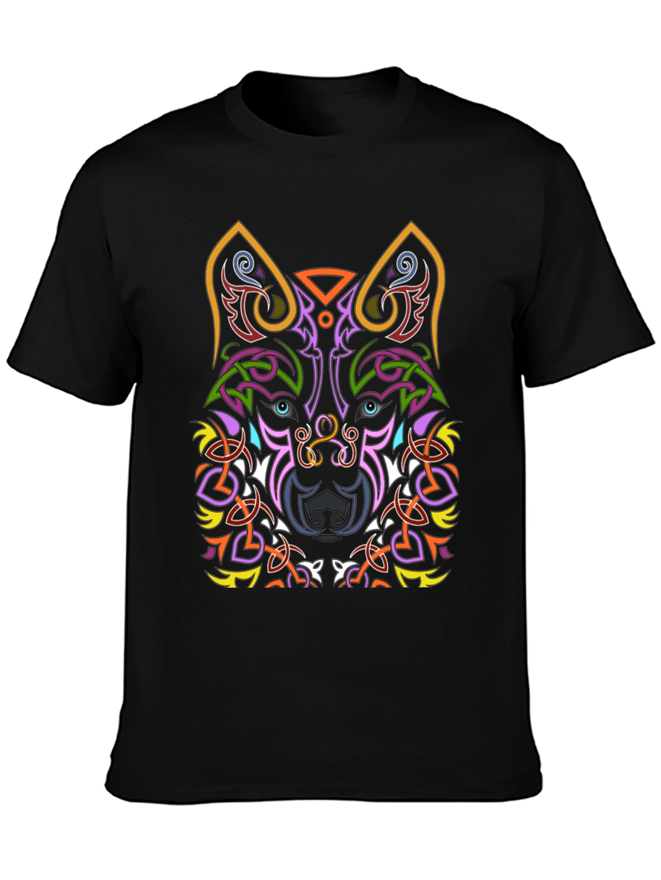 Celtic Wolf Graphic Tee - Black Cotton T-Shirt