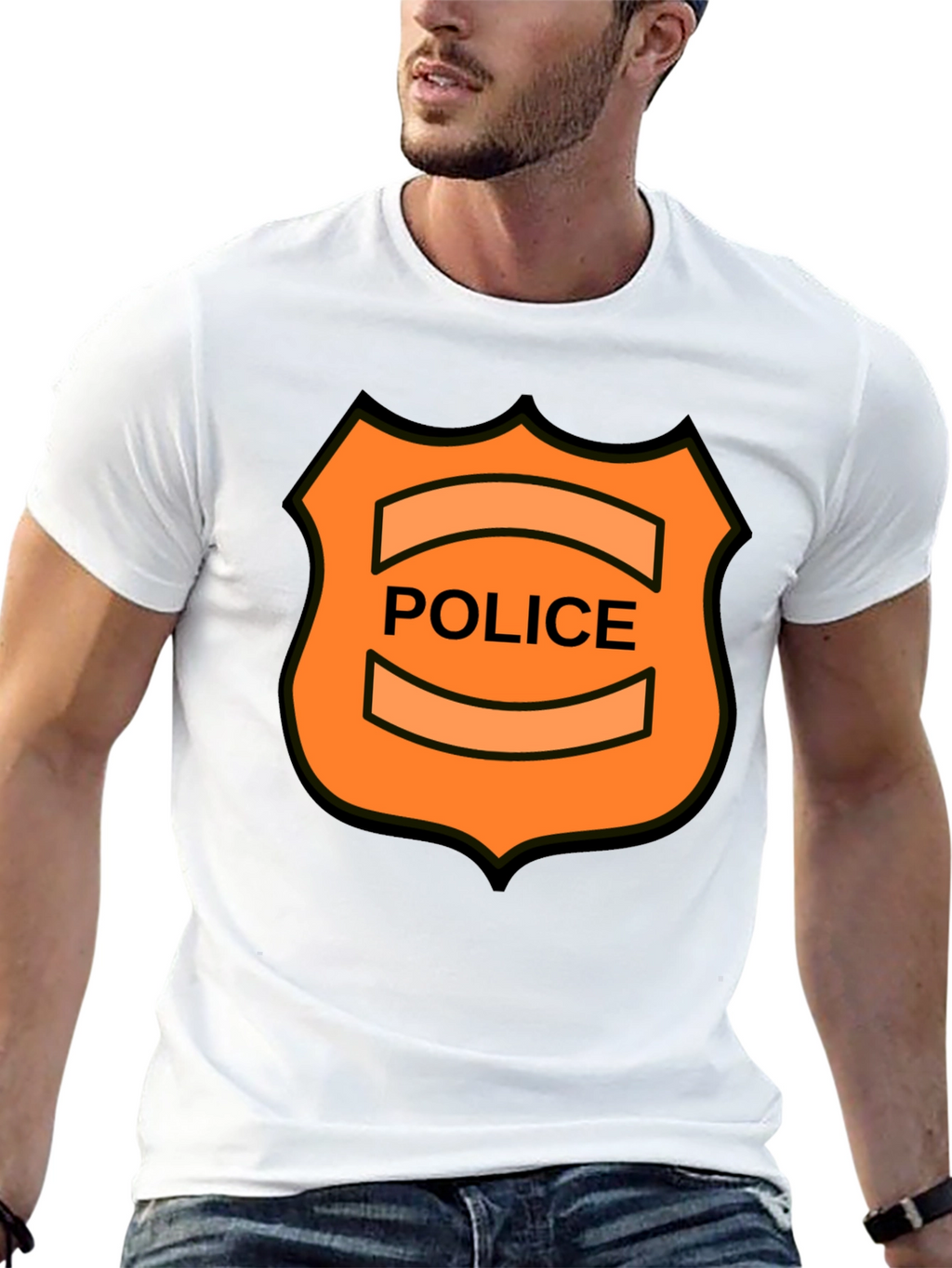 Novelty Police Badge Graphic Tee - Black