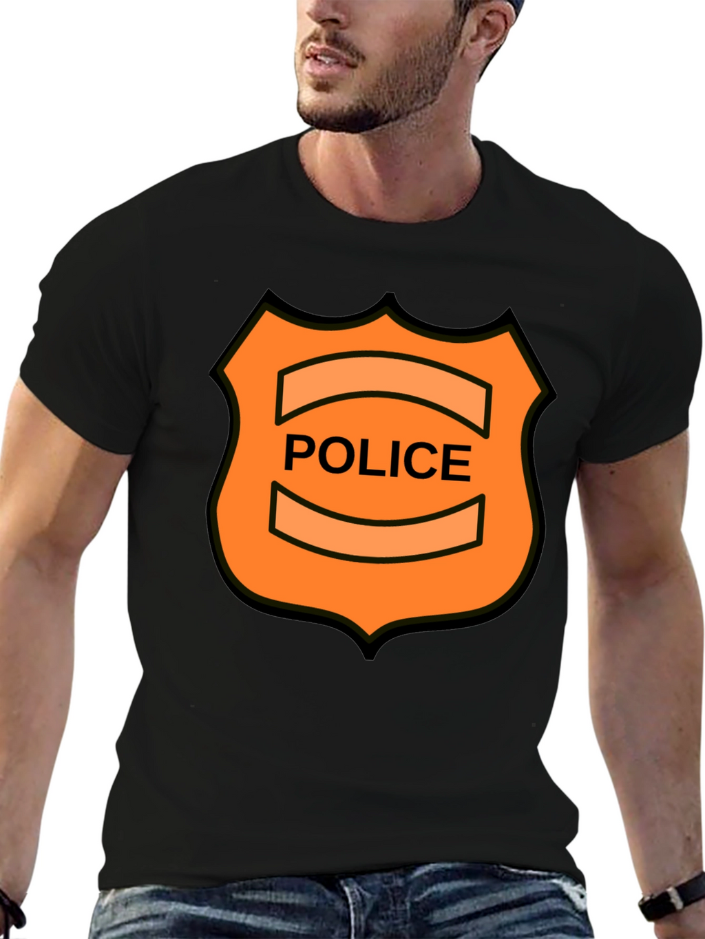 Novelty Police Badge Graphic Tee - Black