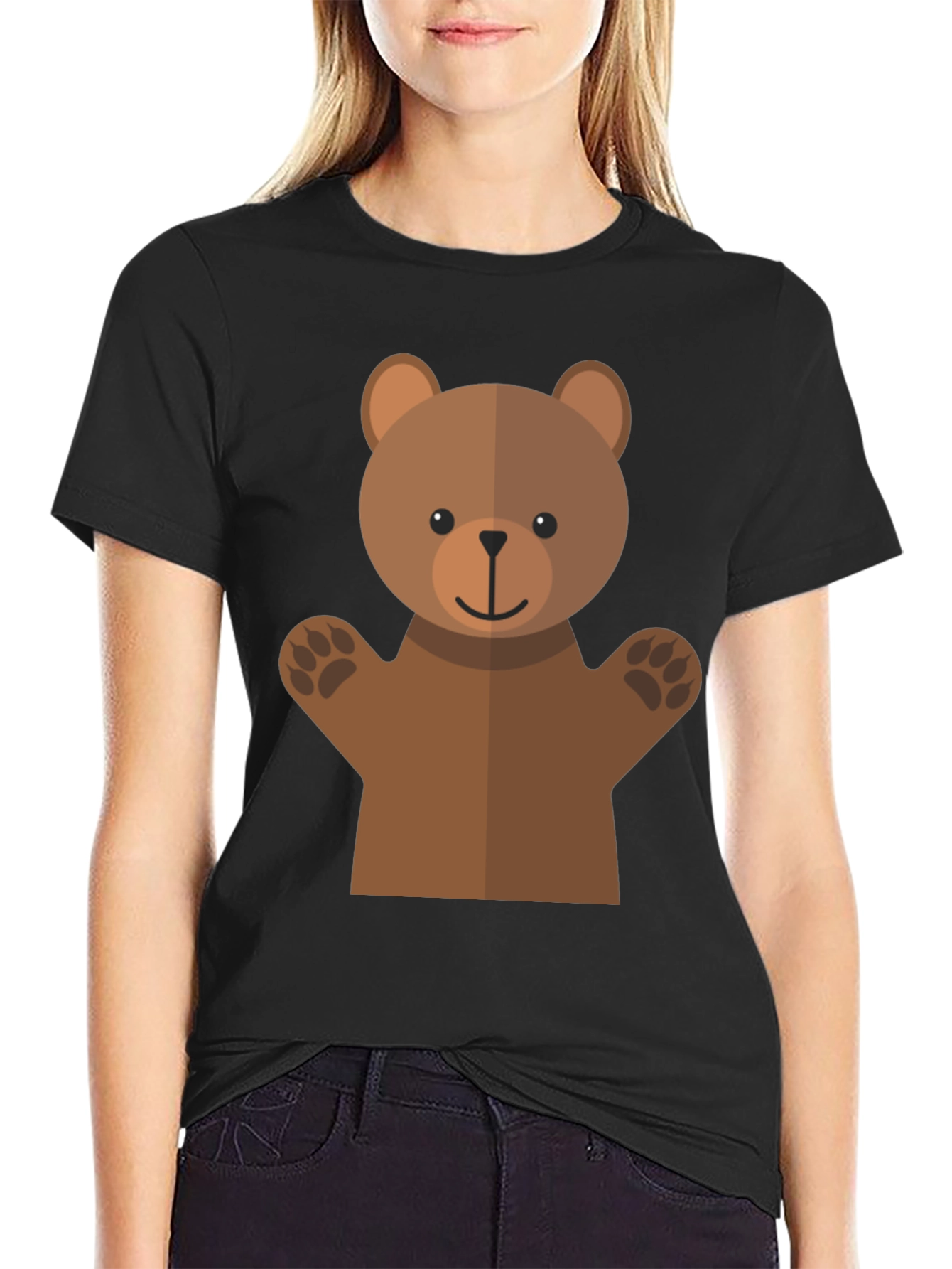 Cute Bear Graphic Tee - Black T-Shirt