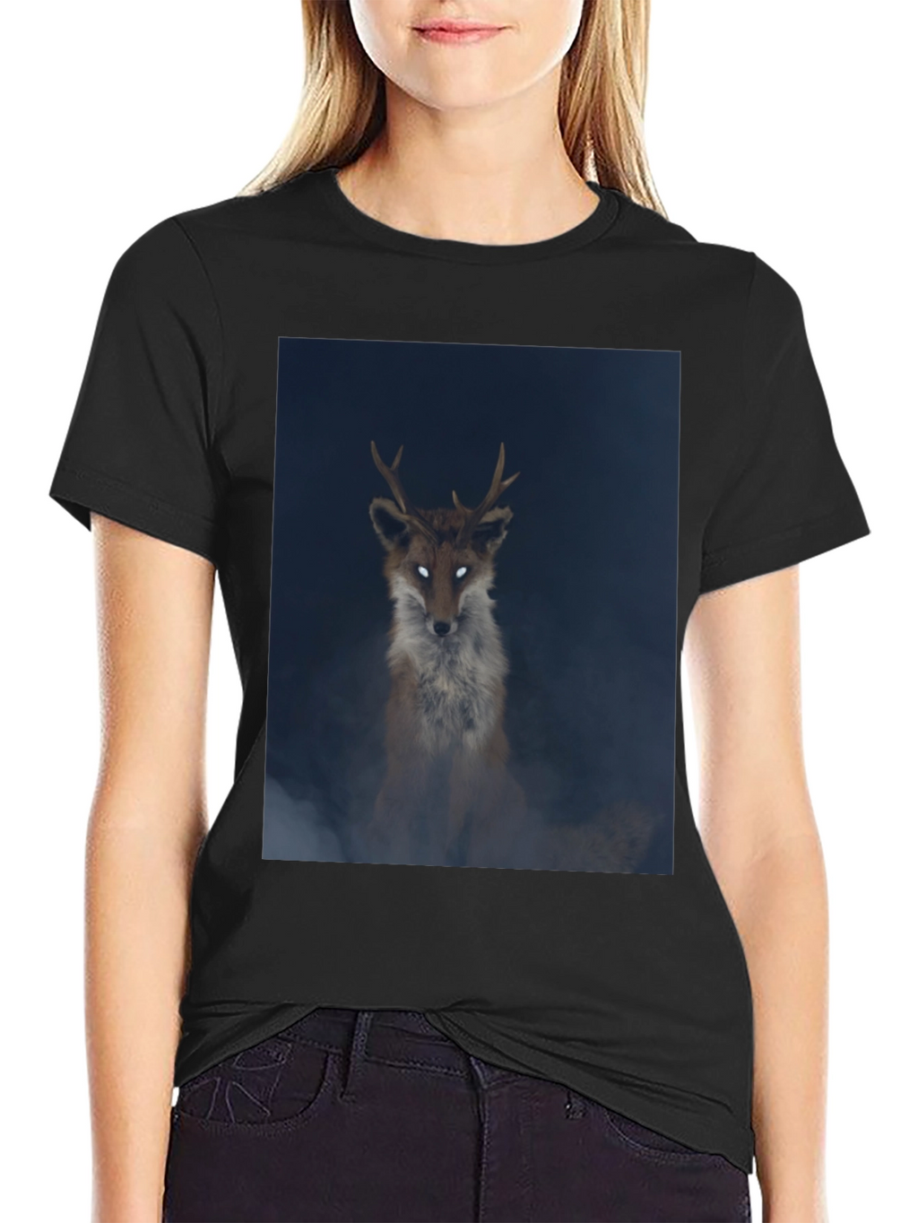 Mystic Fox Graphic Tee - Black Cotton Blend