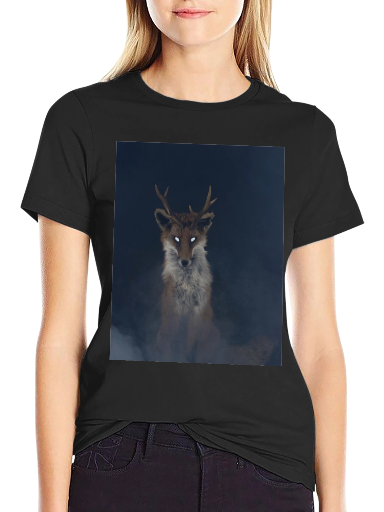 Mystic Fox Graphic Tee - Black Cotton Blend