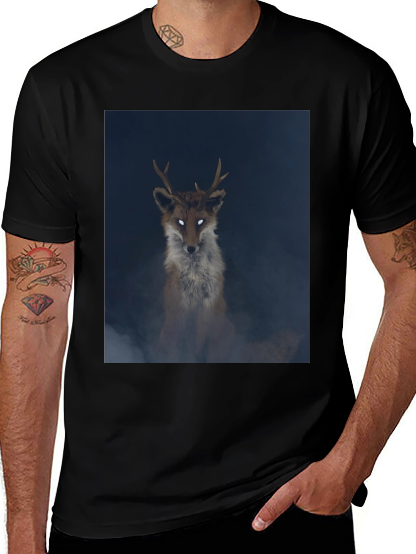 Mystic Fox Graphic Tee - Black Cotton Blend