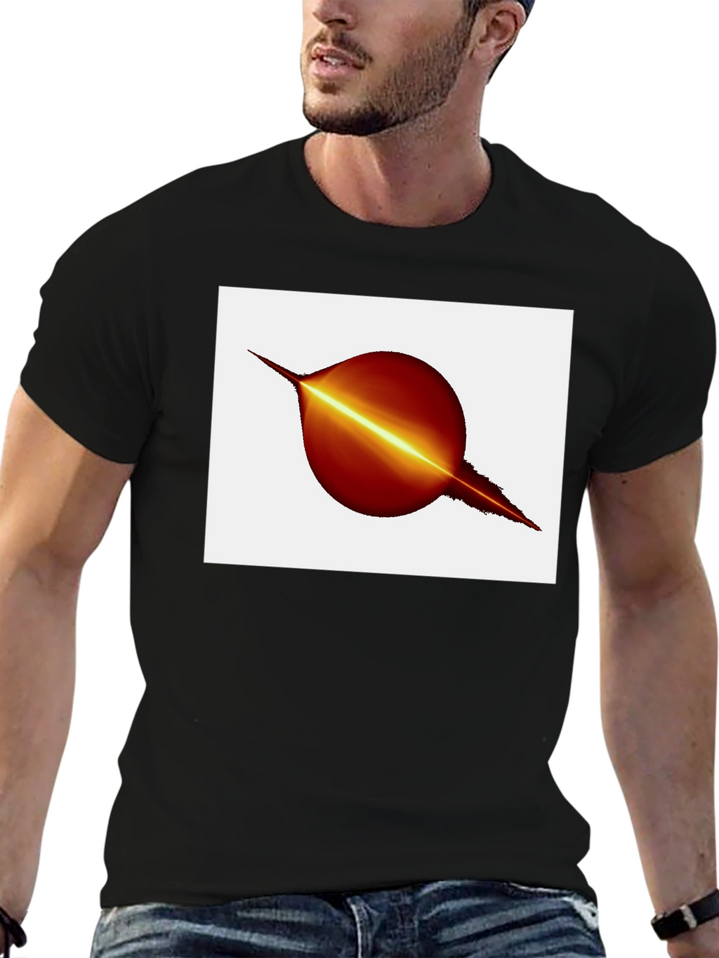 Black T-Shirt with Abstract Planet Graphic