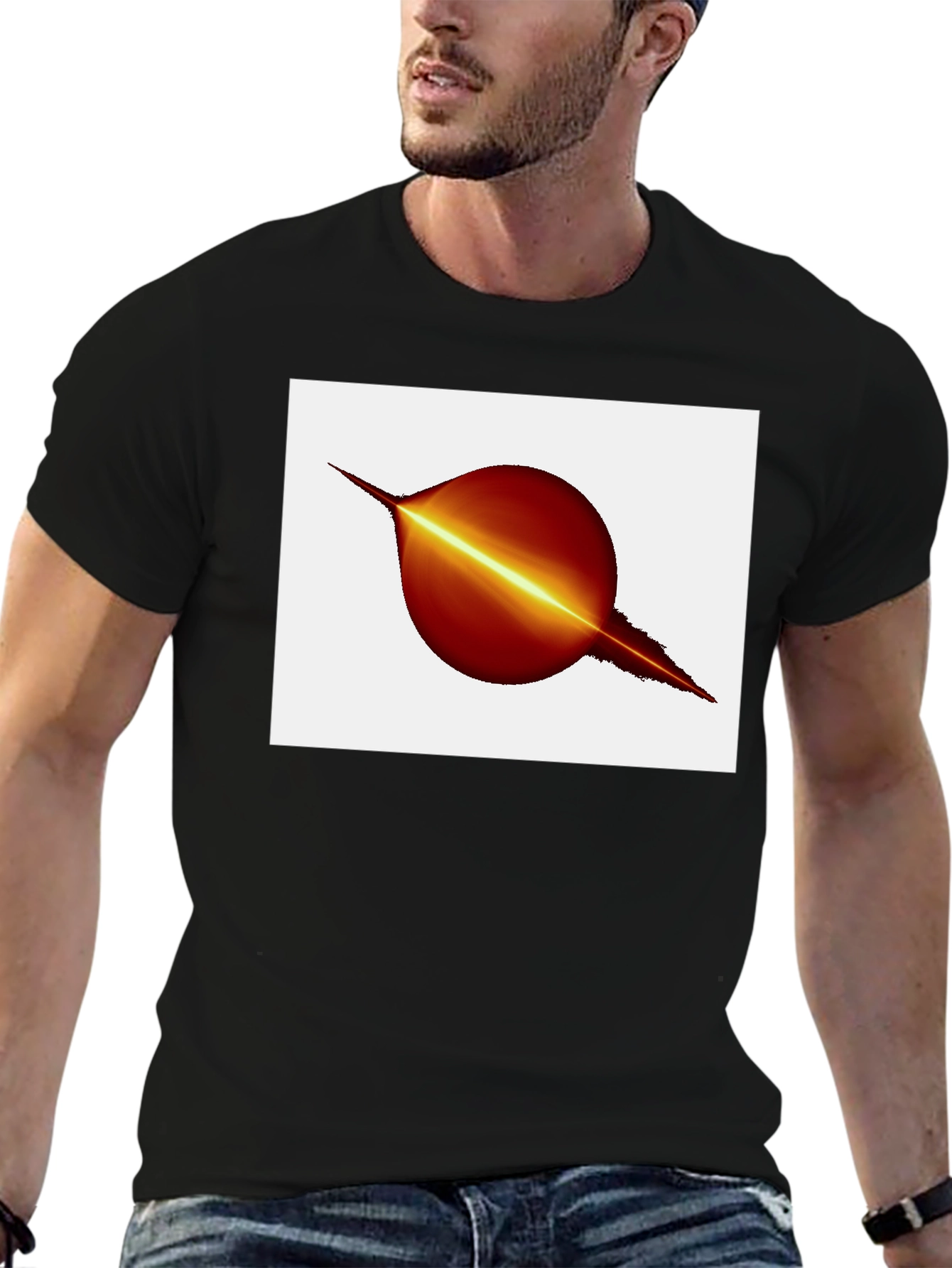 Black T-Shirt with Abstract Planet Graphic