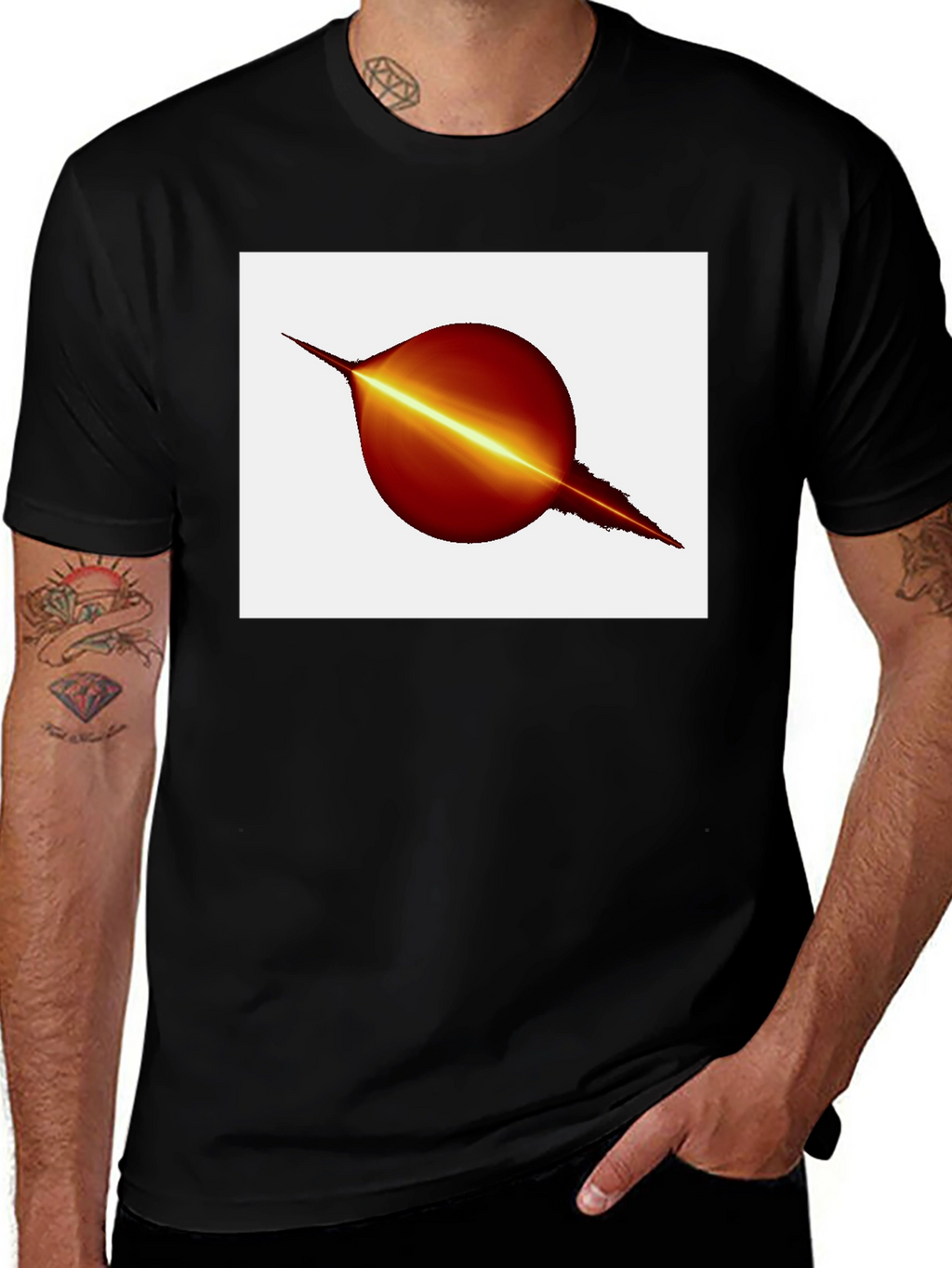 Black T-Shirt with Abstract Planet Graphic