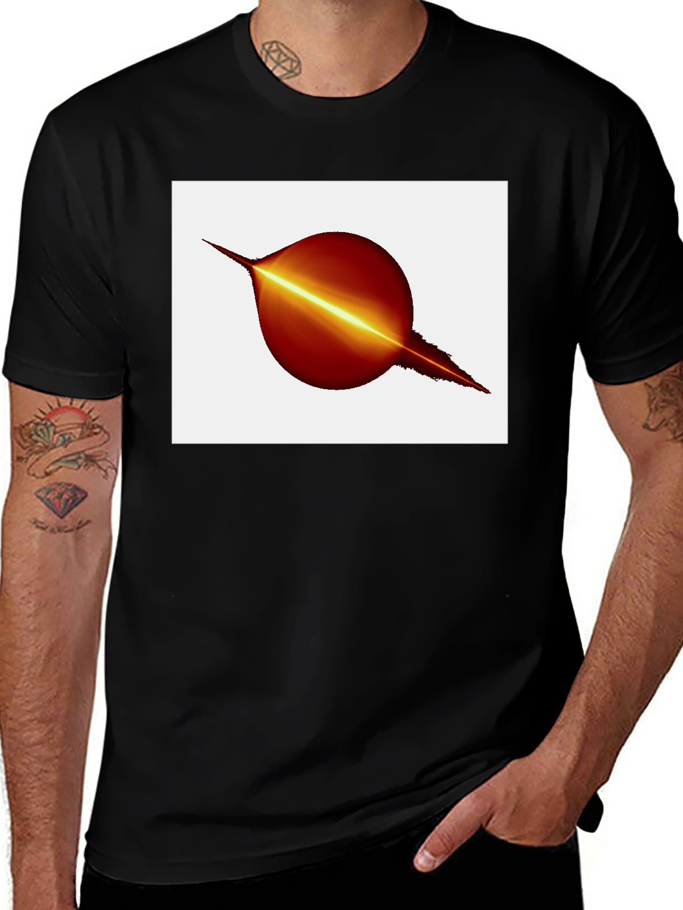Black T-Shirt with Abstract Planet Graphic