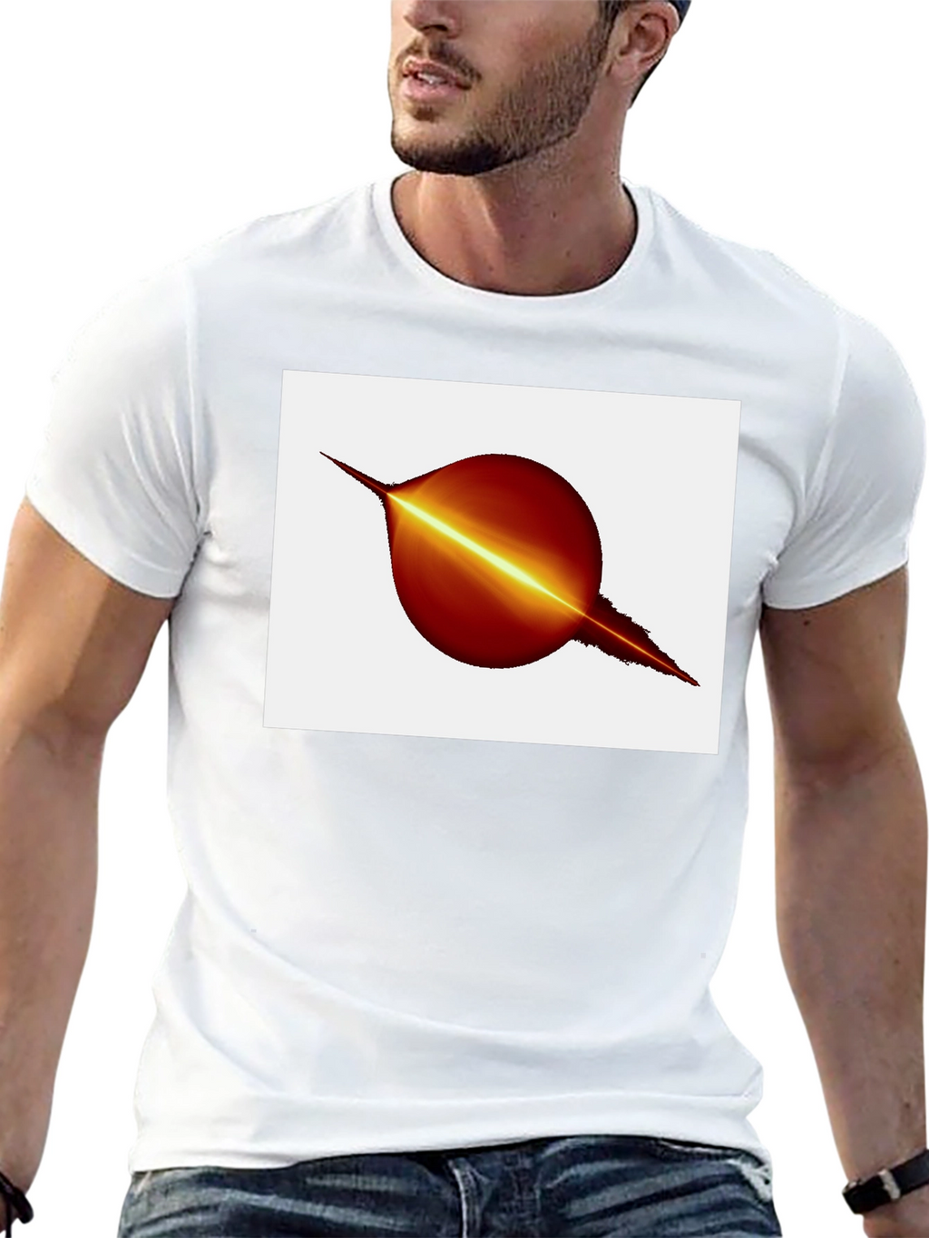 Black T-Shirt with Abstract Planet Graphic