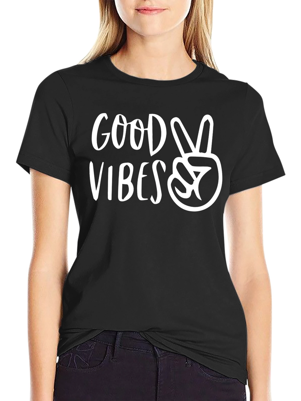 Good Vibes Graphic Tee - Black Cotton Comfort