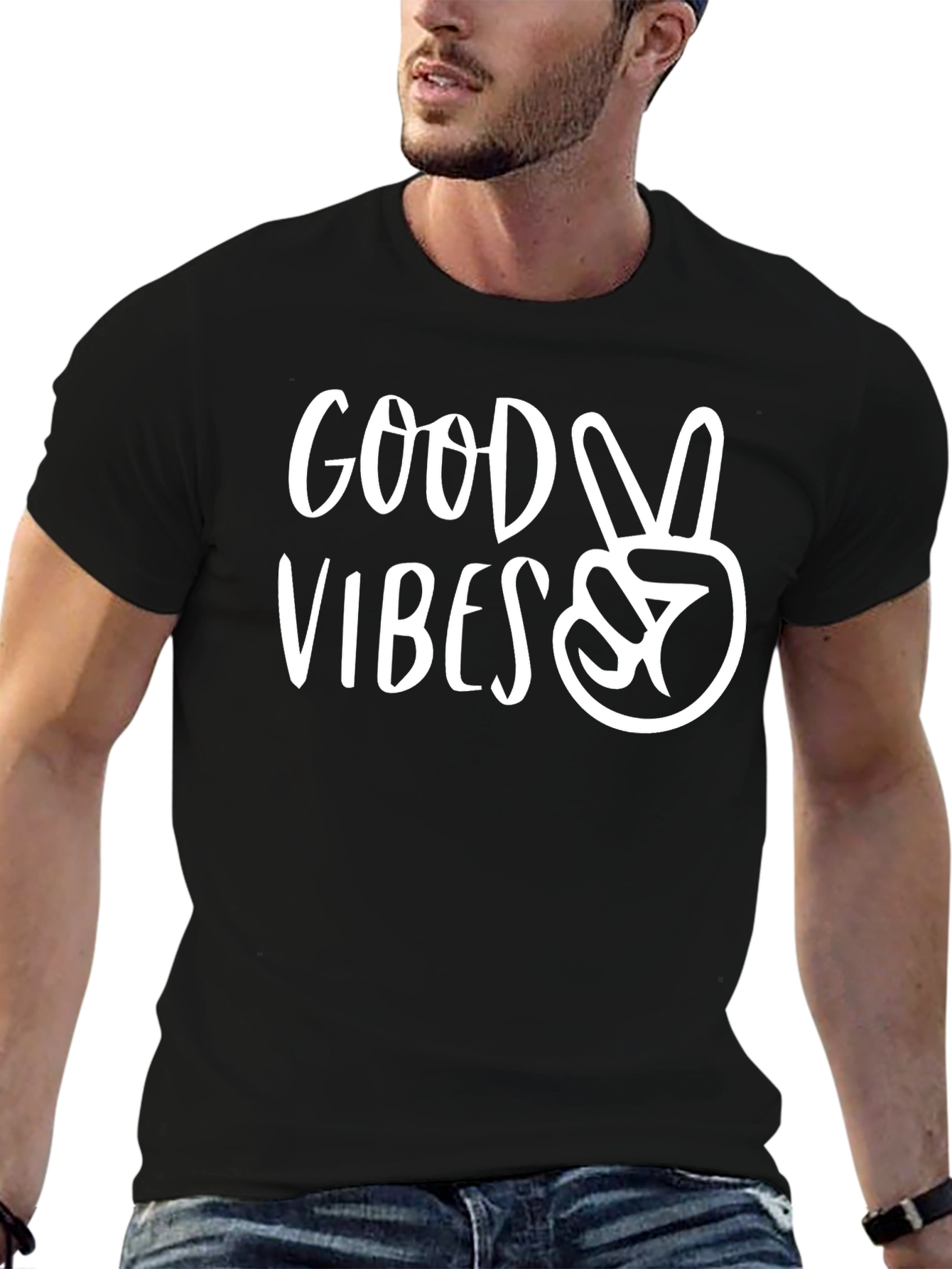Good Vibes Graphic Tee - Black Cotton Comfort