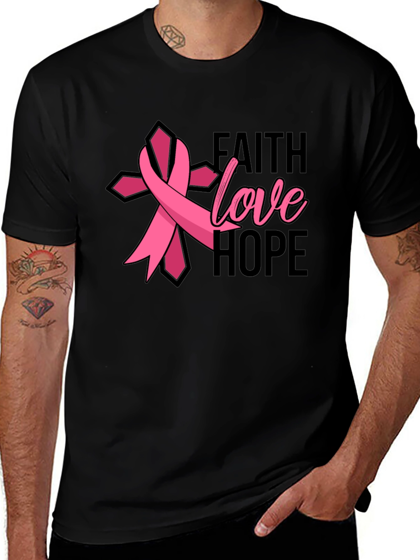 Faith Love Hope Breast Cancer Awareness Ribbon T-Shirt