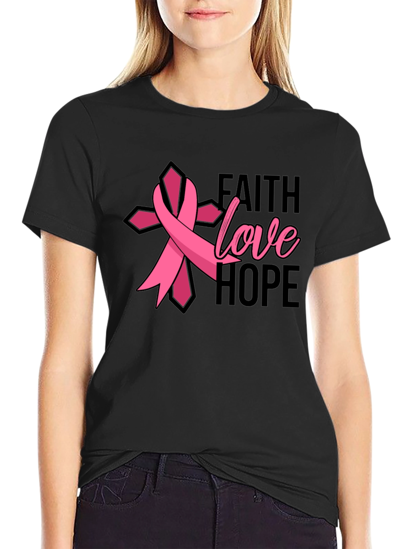 Faith Love Hope Breast Cancer Awareness Ribbon T-Shirt