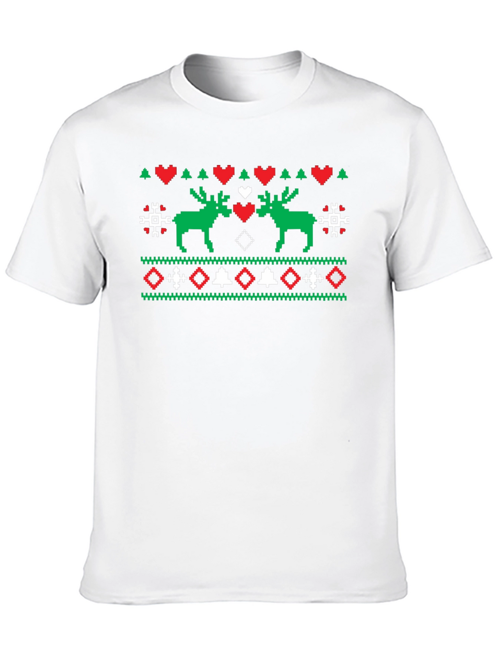 Festive Moose Knit Pattern Black T-Shirt