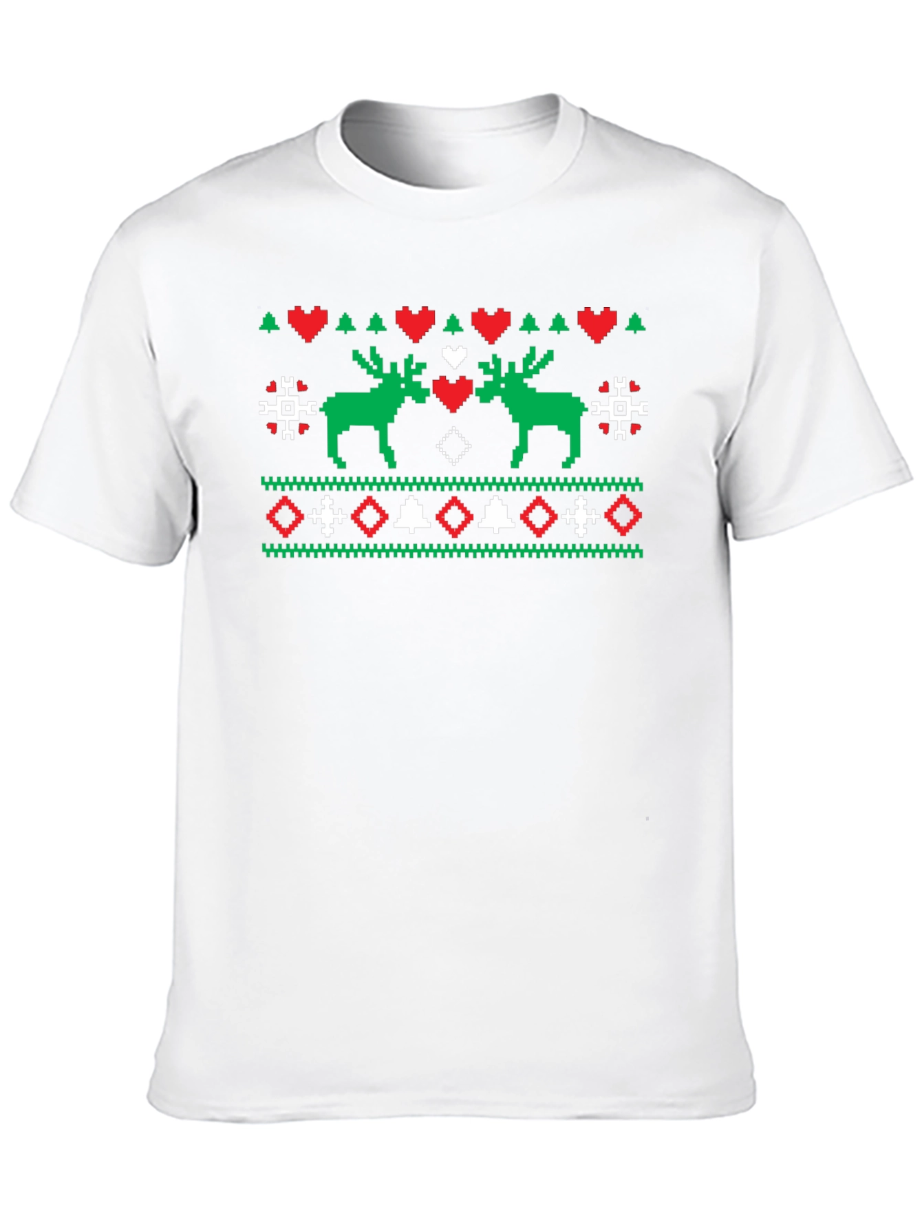 Festive Moose Knit Pattern Black T-Shirt
