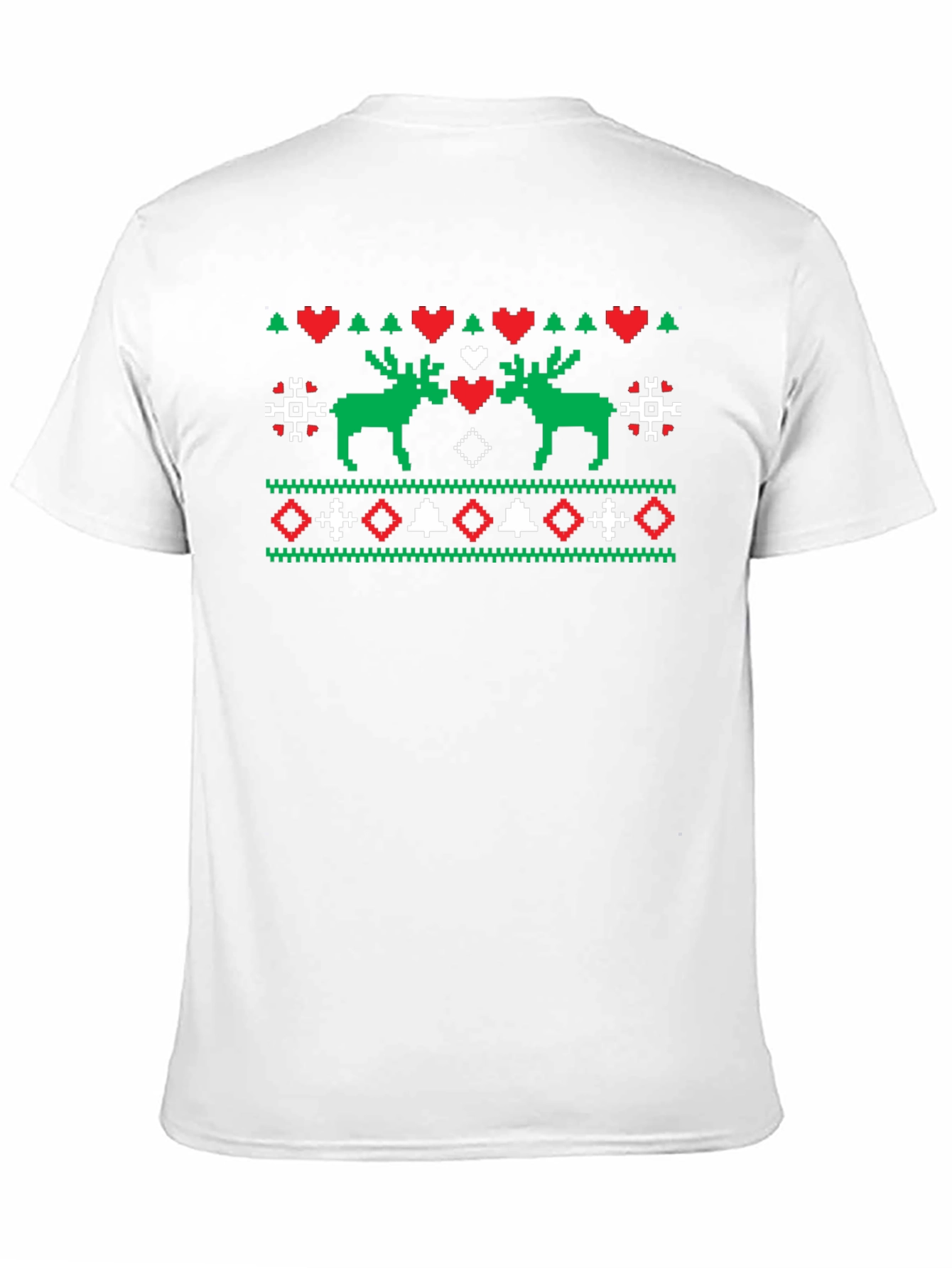 Festive Moose Knit Pattern Black T-Shirt