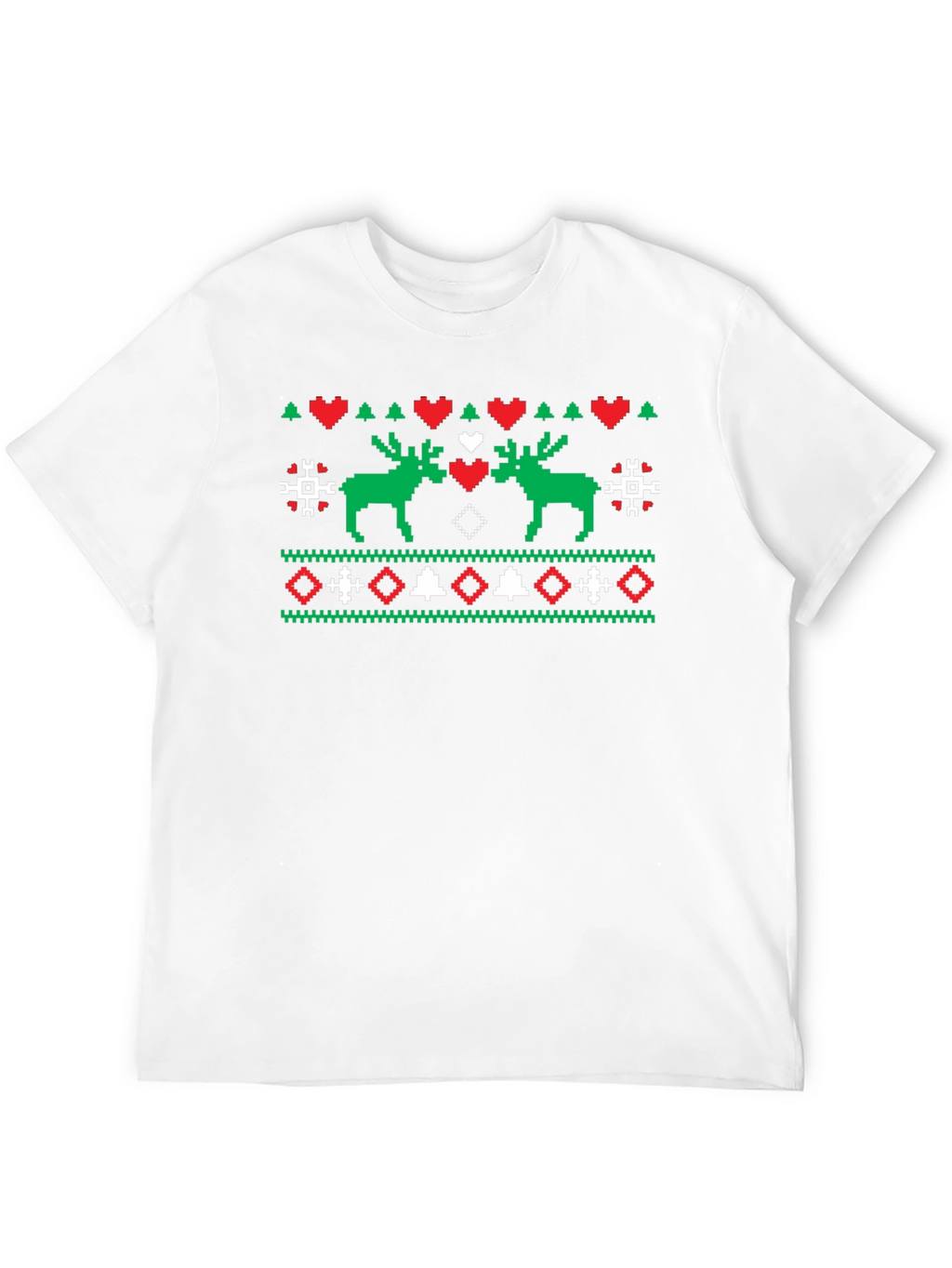 Festive Moose Knit Pattern Black T-Shirt