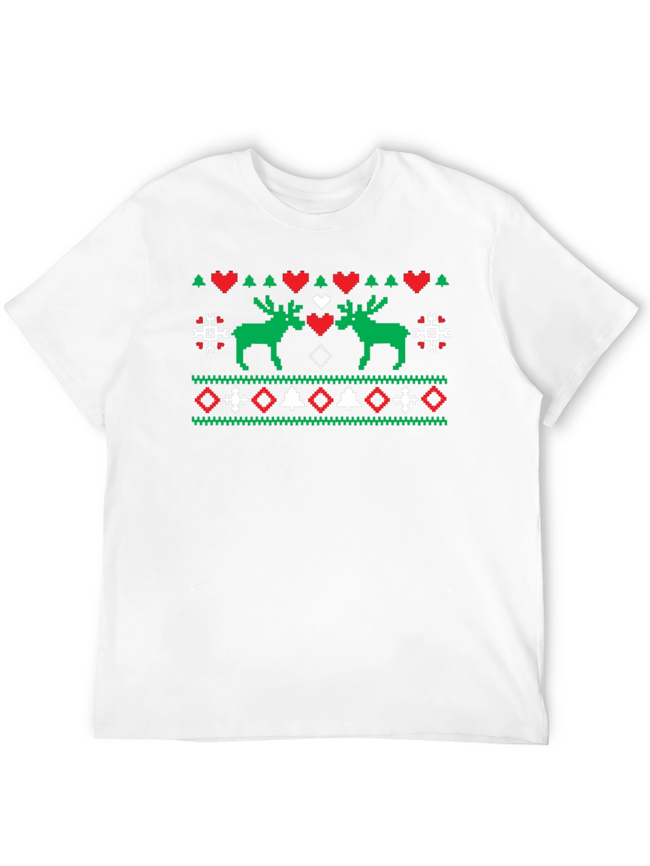 Festive Moose Knit Pattern Black T-Shirt