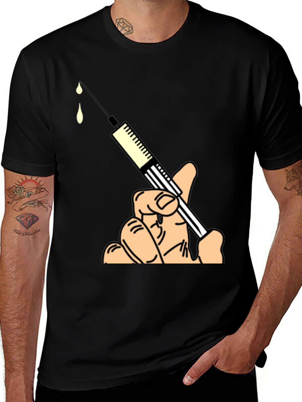 Humorous Syringe Graphic Tee - Novelty Design
