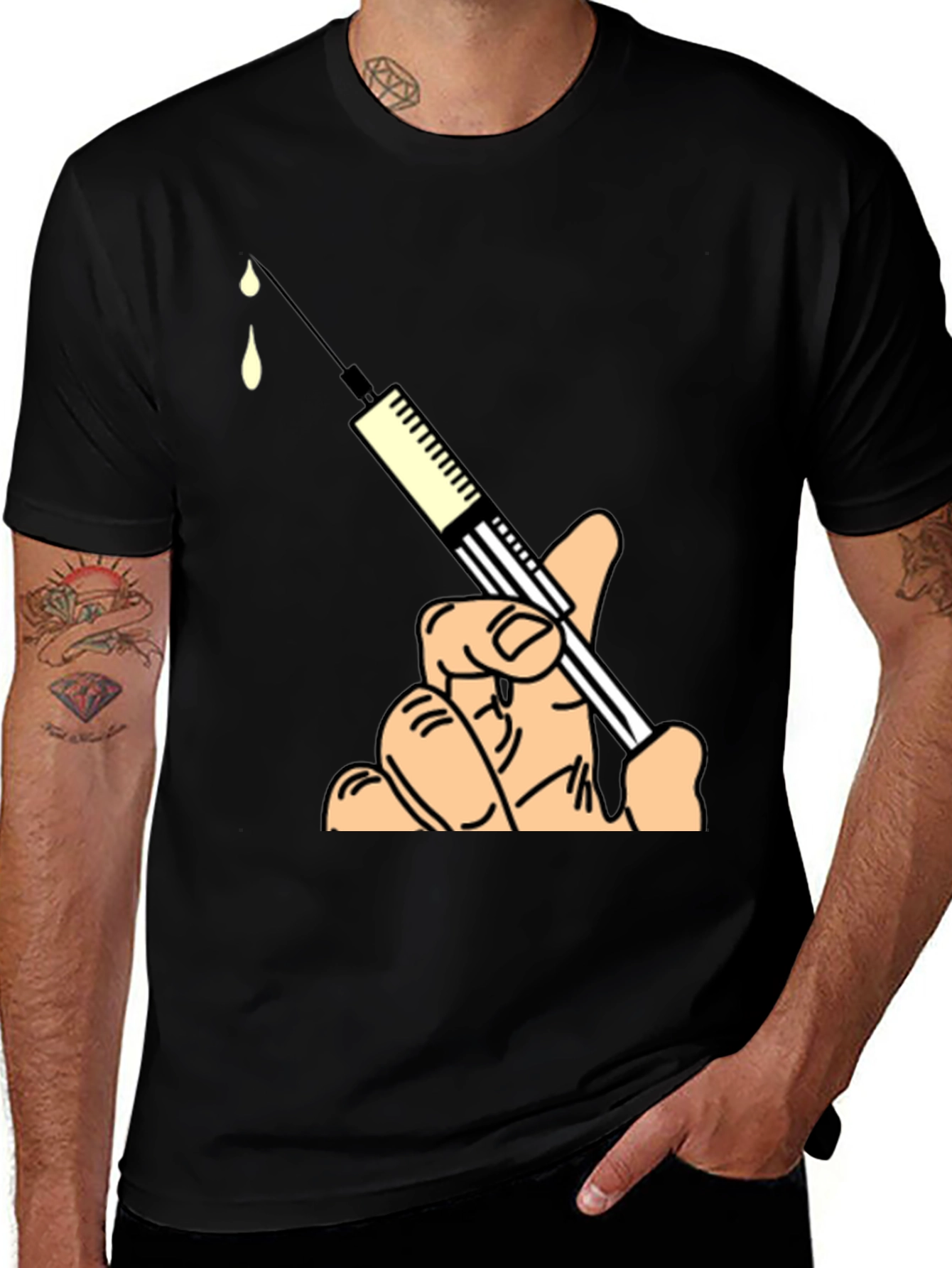 Humorous Syringe Graphic Tee - Novelty Design
