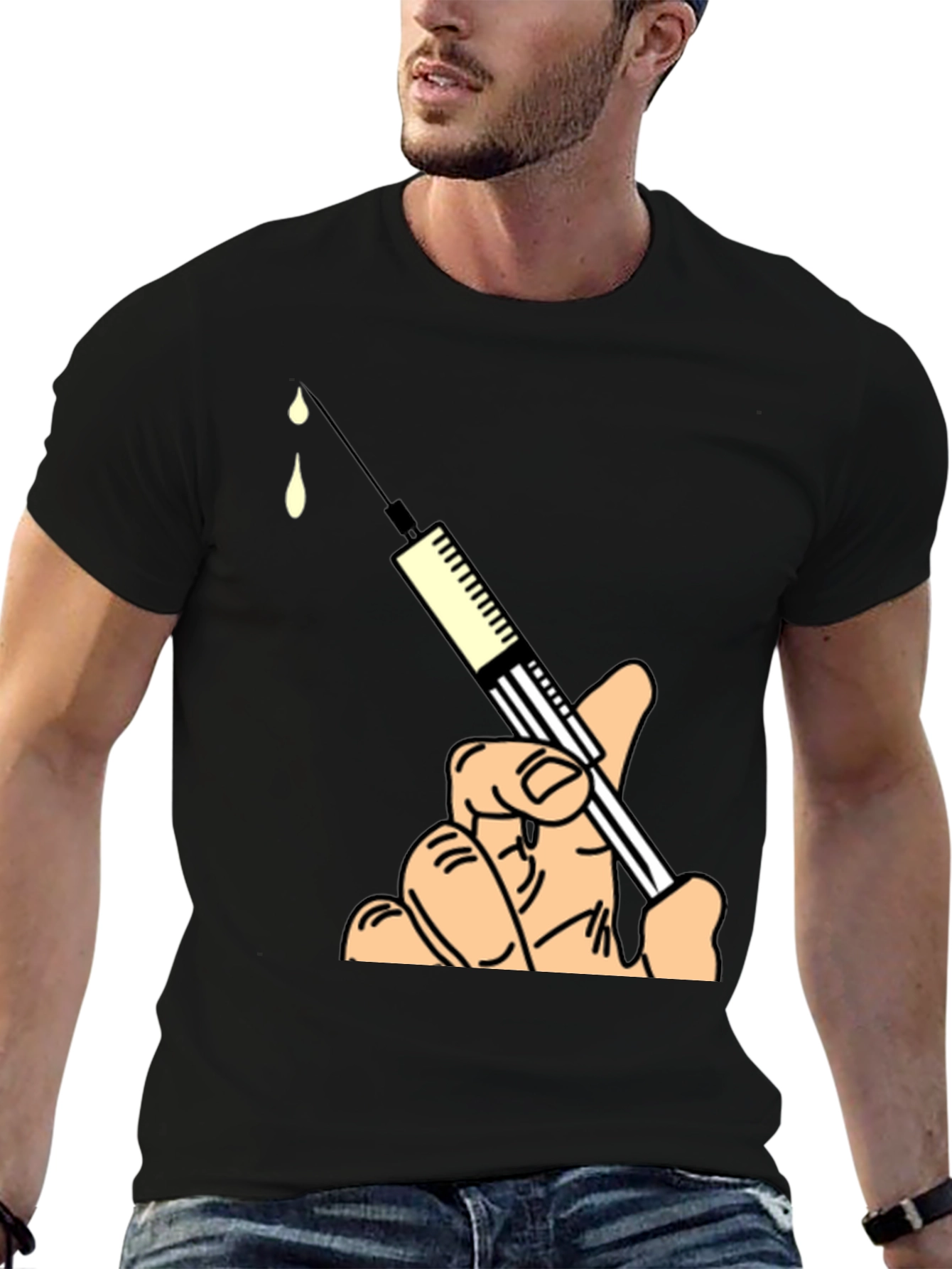 Humorous Syringe Graphic Tee - Novelty Design
