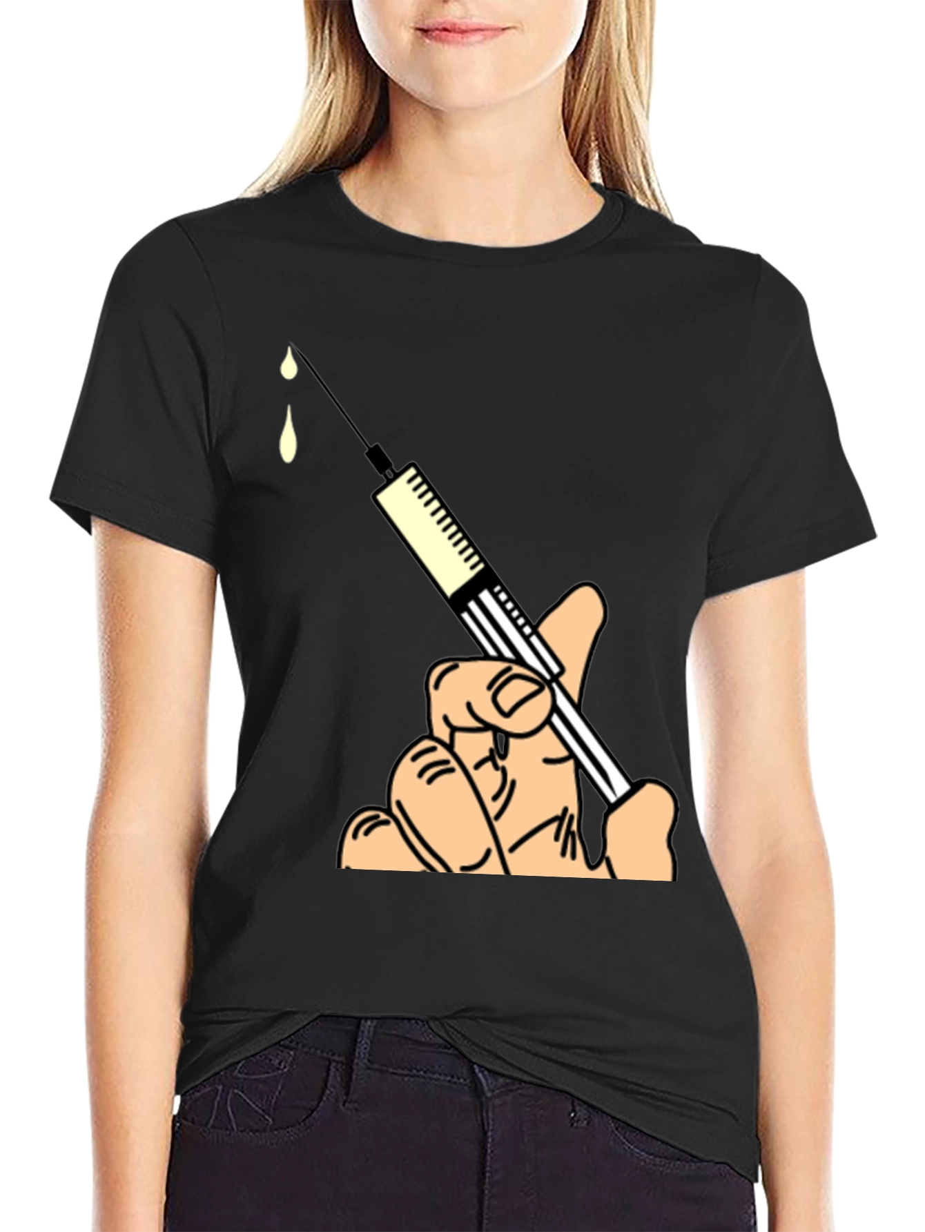 Humorous Syringe Graphic Tee - Novelty Design