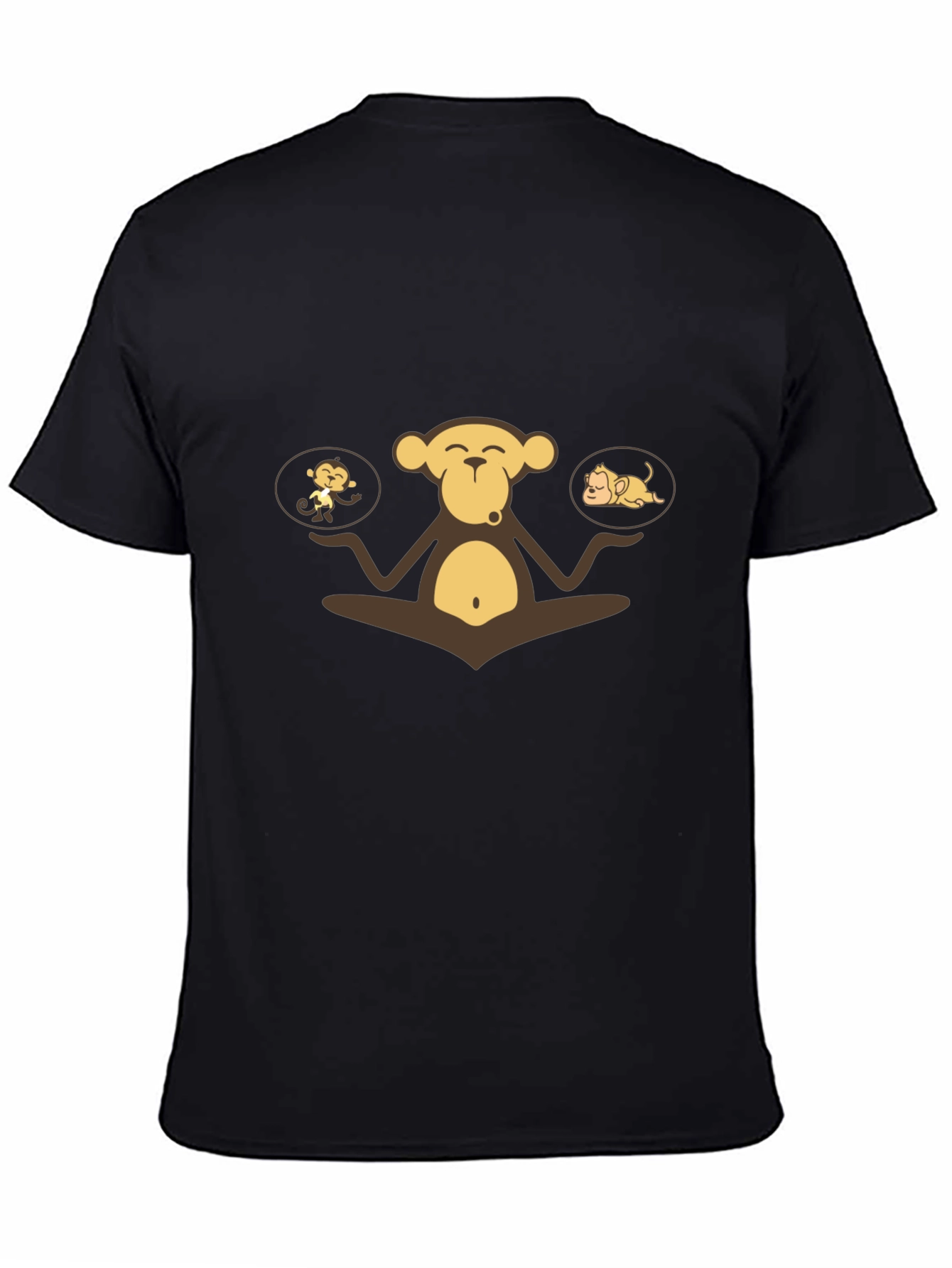 Zen Monkey Graphic Tee - Black Cotton Comfort