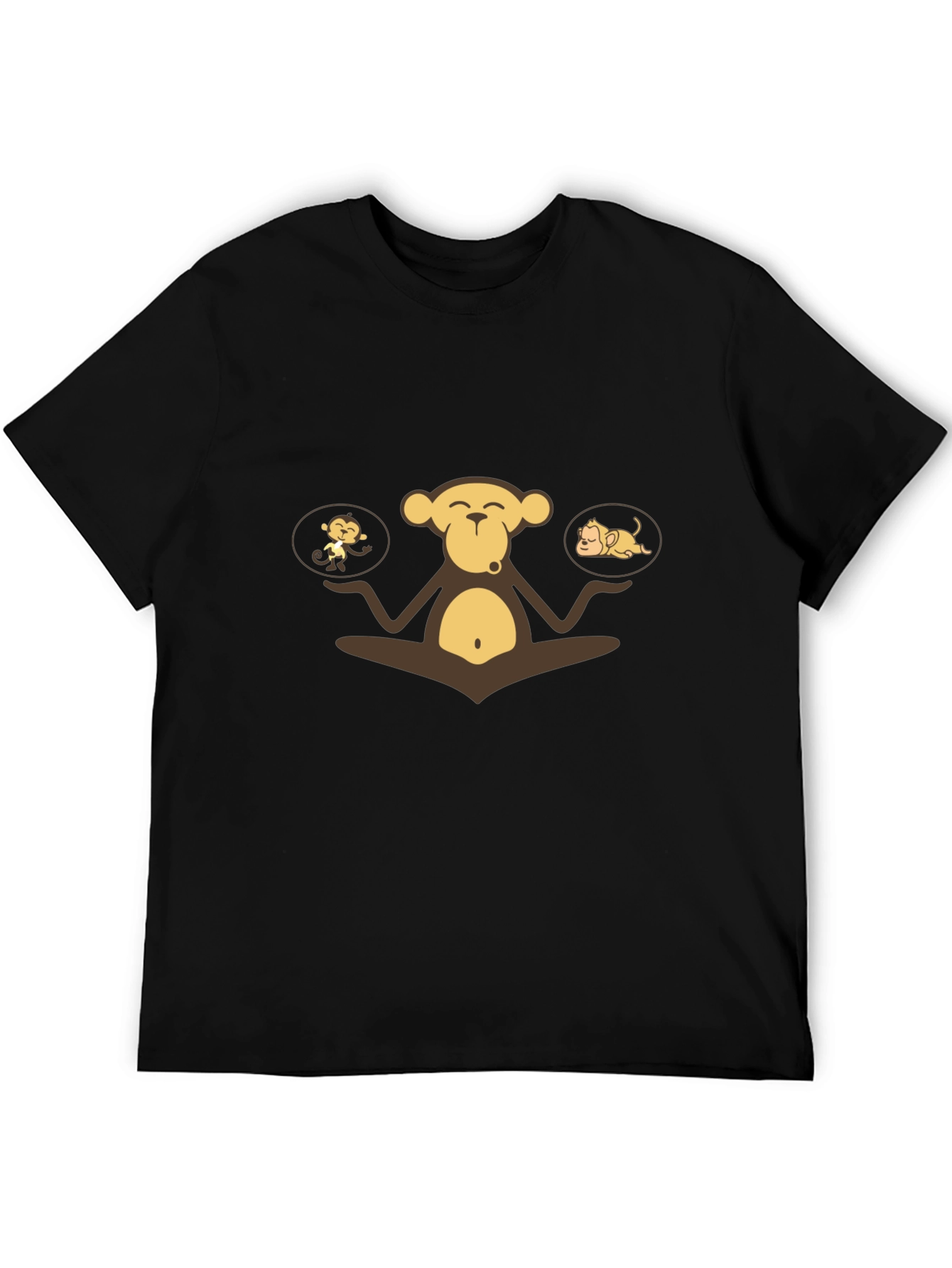 Zen Monkey Graphic Tee - Black Cotton Comfort