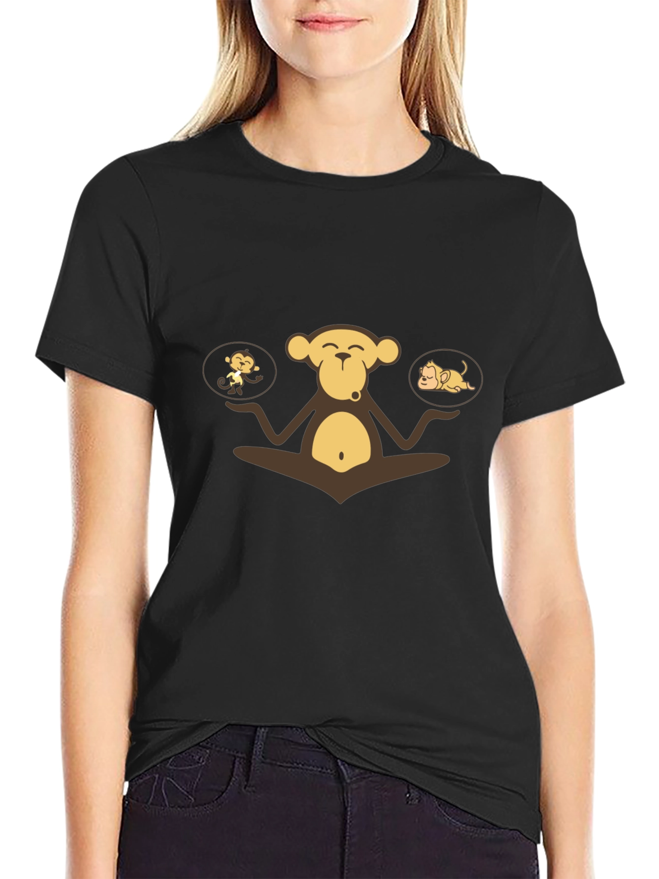 Zen Monkey Graphic Tee - Black Cotton Comfort