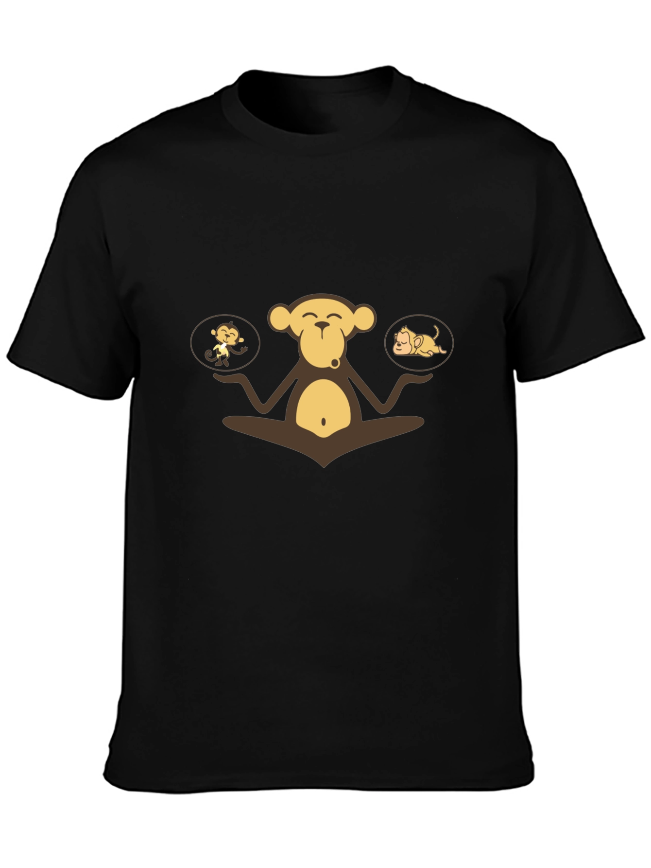 Zen Monkey Graphic Tee - Black Cotton Comfort