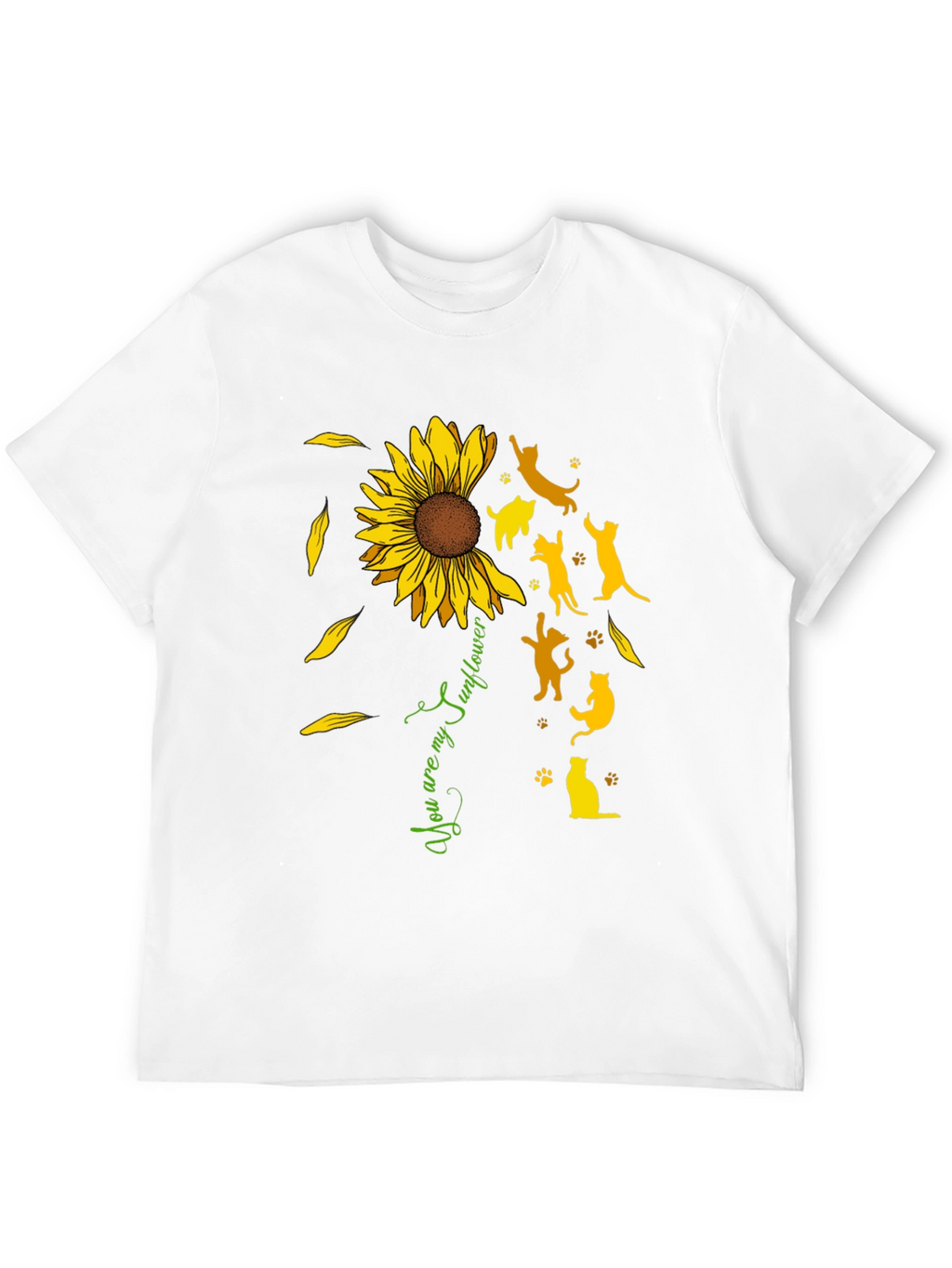 Sunflower Cat Silhouette Black T-Shirt