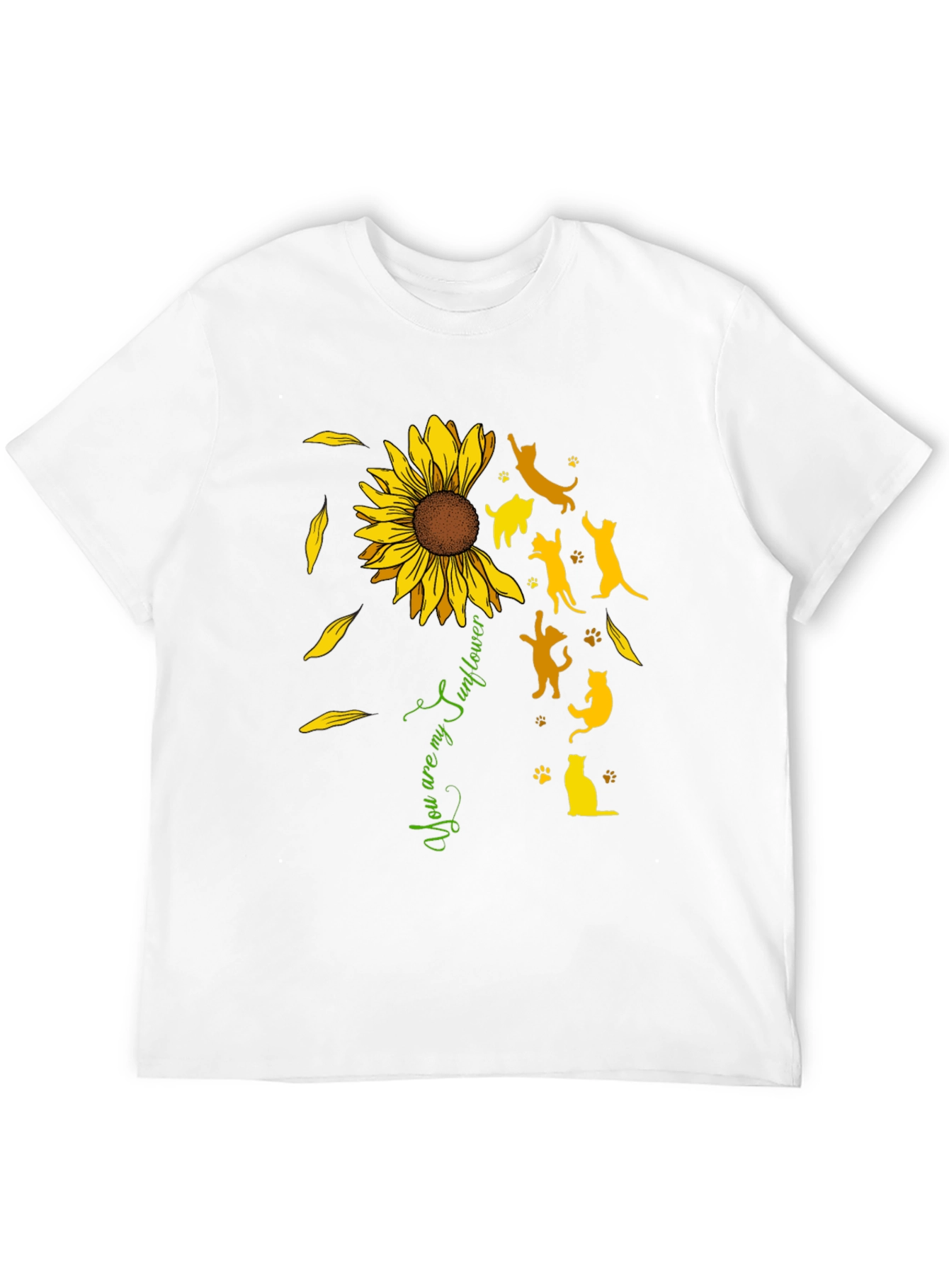 Sunflower Cat Silhouette Black T-Shirt