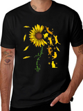 Sunflower Cat Silhouette Black T-Shirt