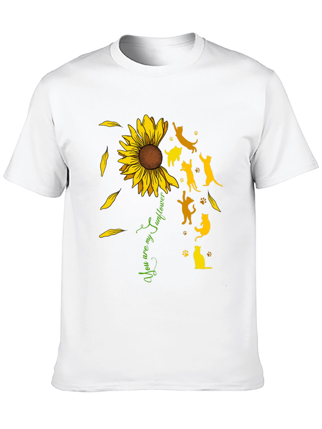 Sunflower Cat Silhouette Black T-Shirt