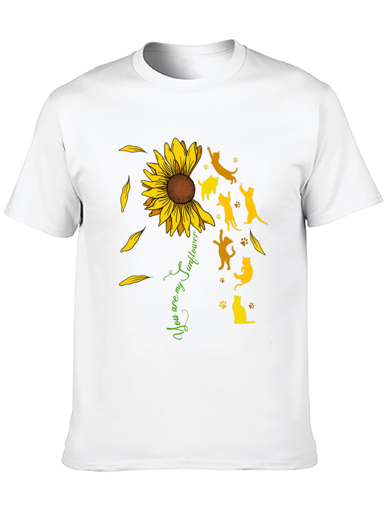 Sunflower Cat Silhouette Black T-Shirt