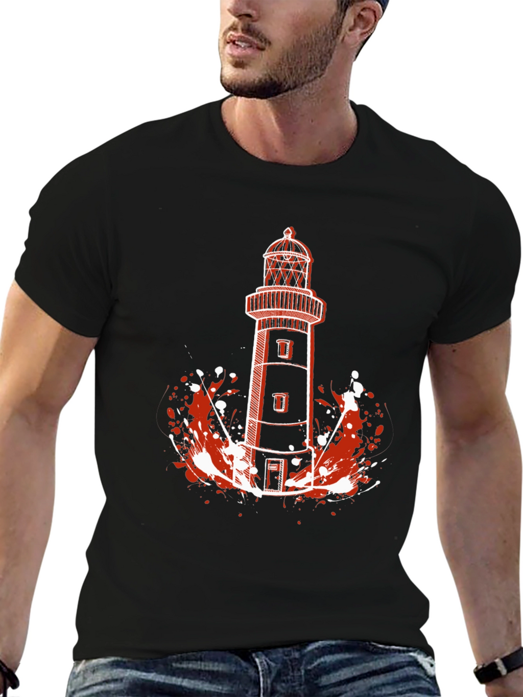 Lighthouse Graphic Tee - Black Cotton T-Shirt