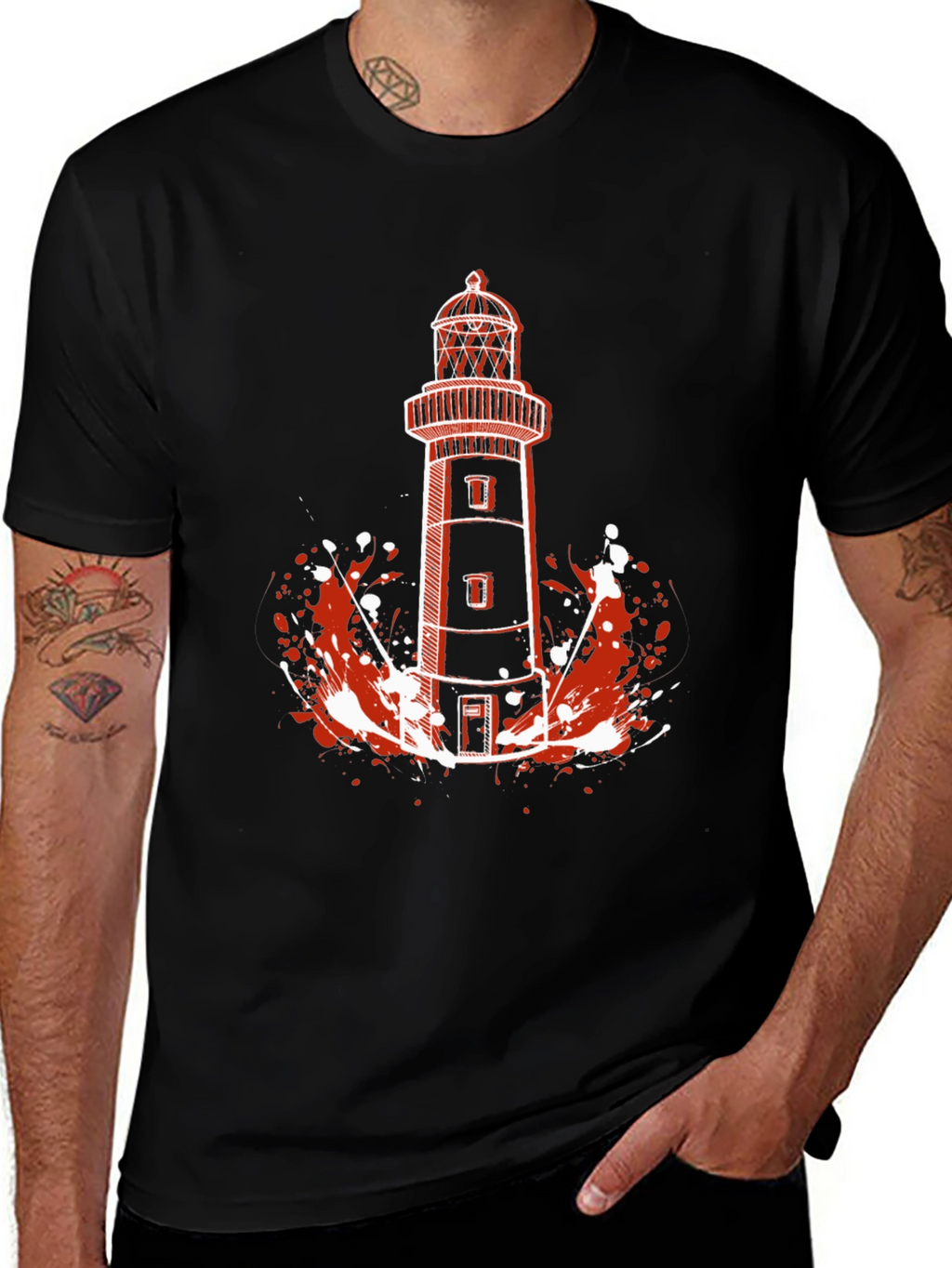 Lighthouse Graphic Tee - Black Cotton T-Shirt