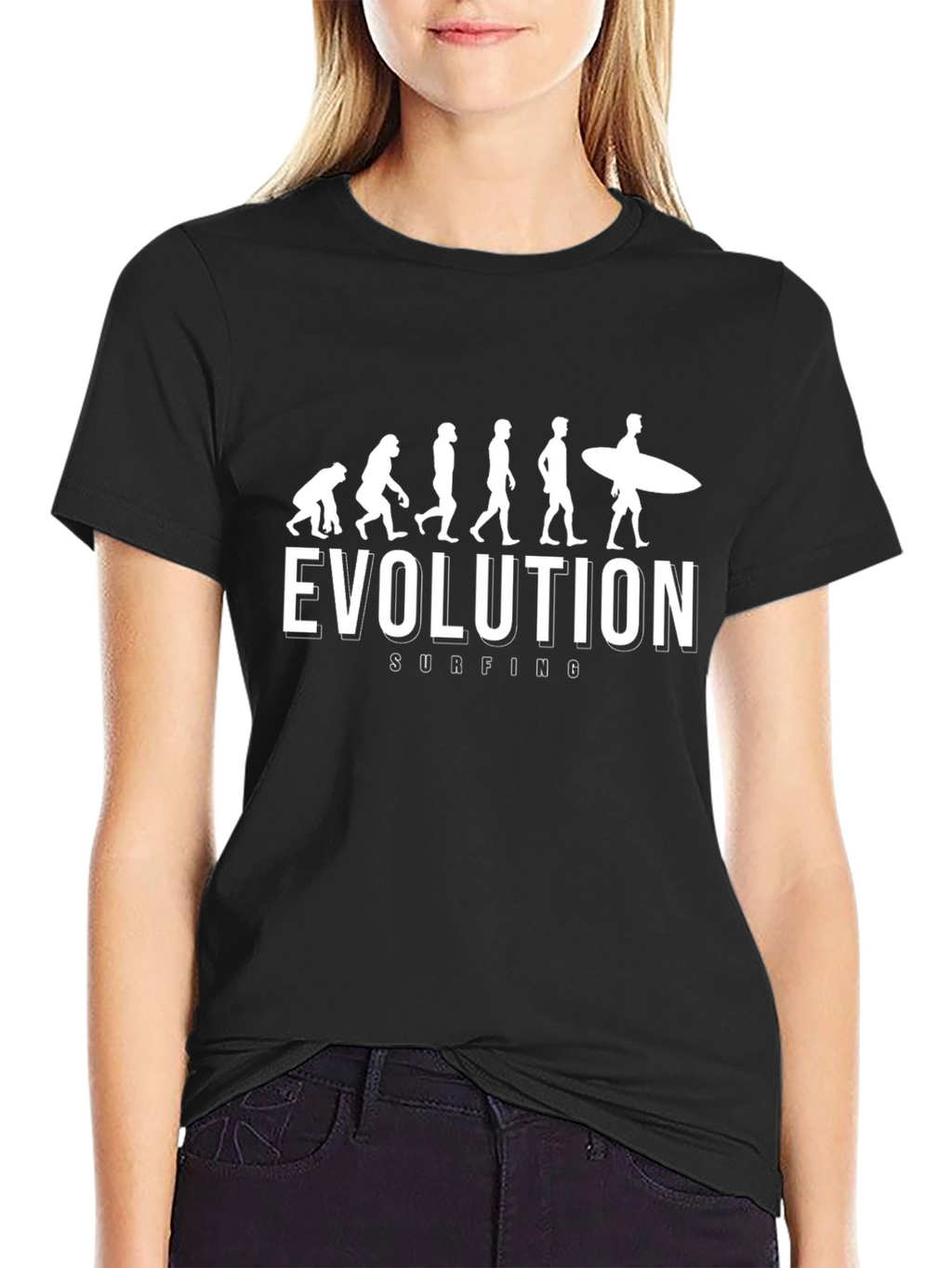 Evolution of Surfing Black Graphic T-Shirt