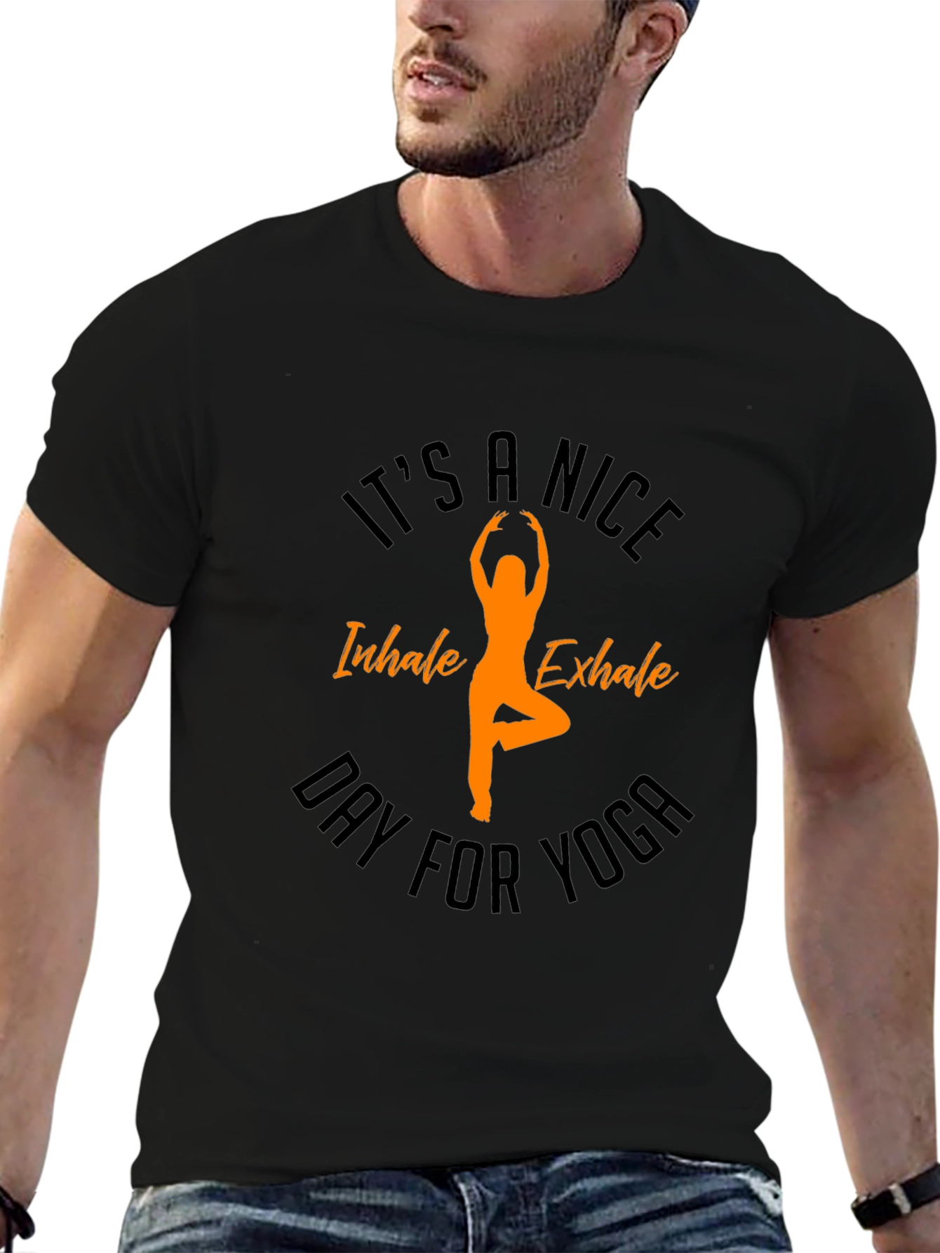 Yoga Day Black T-Shirt - Inhale Exhale