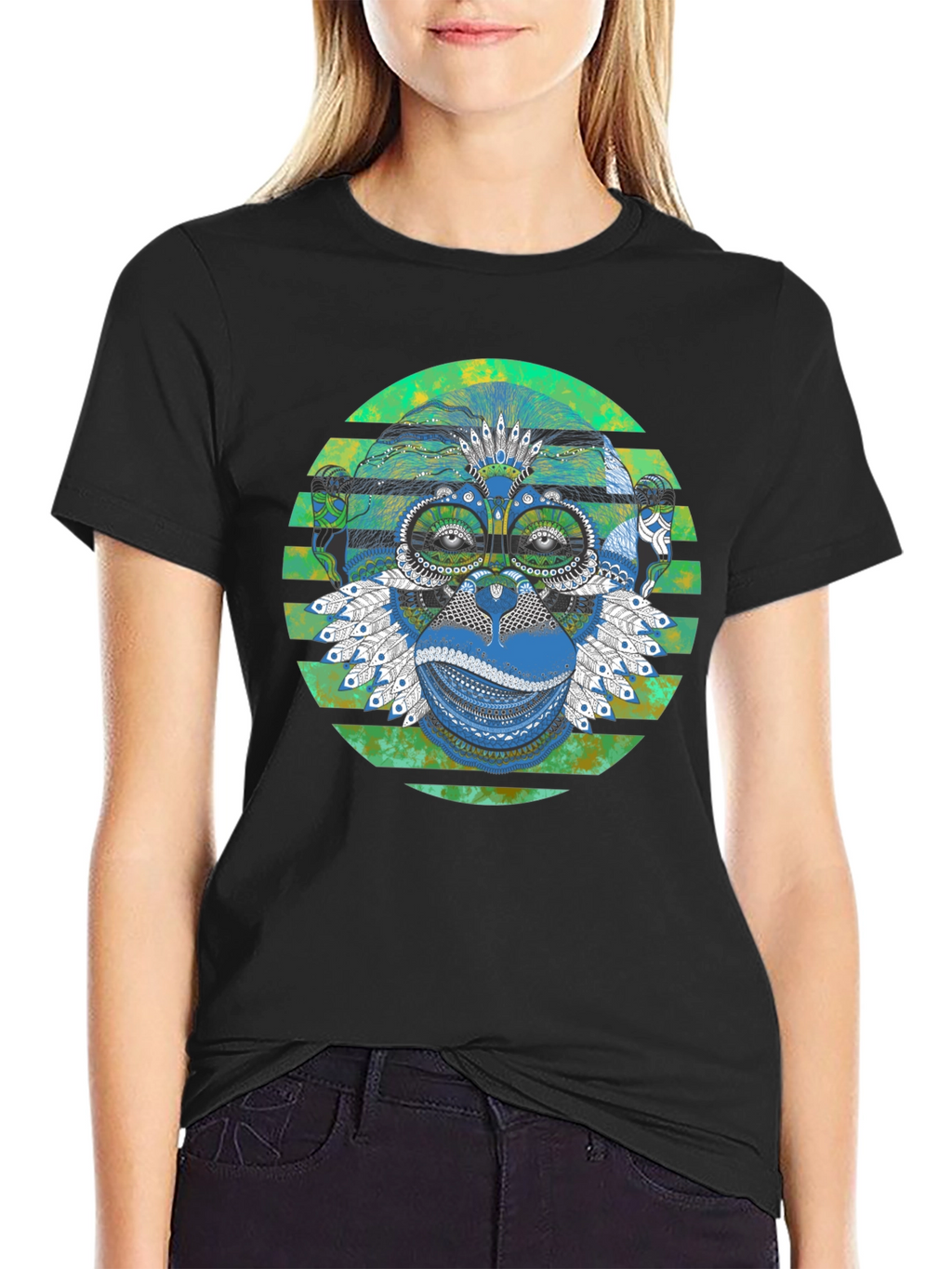 Tribal Monkey Graphic Print Mens T-Shirt
