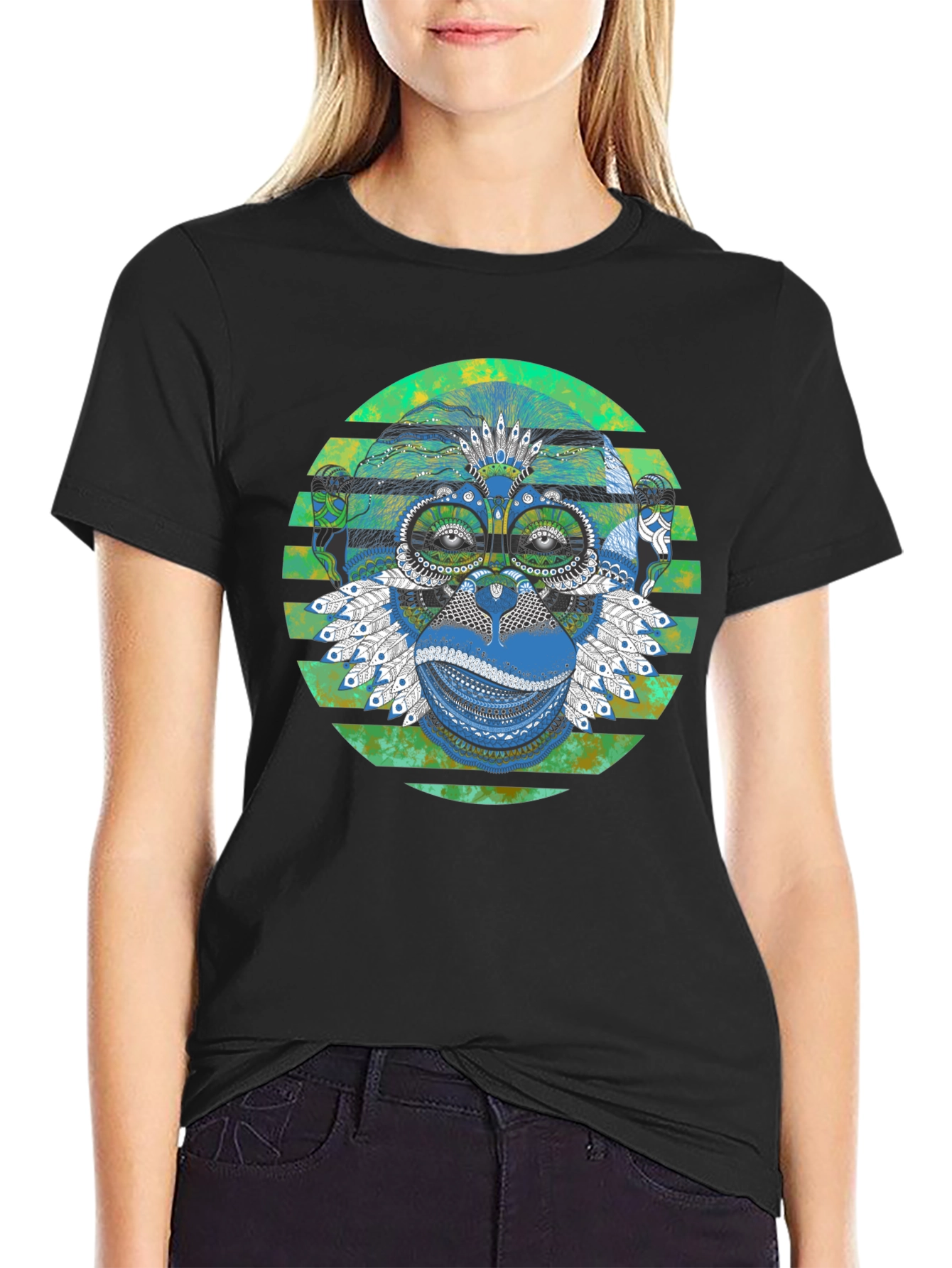 Tribal Monkey Graphic Print Mens T-Shirt