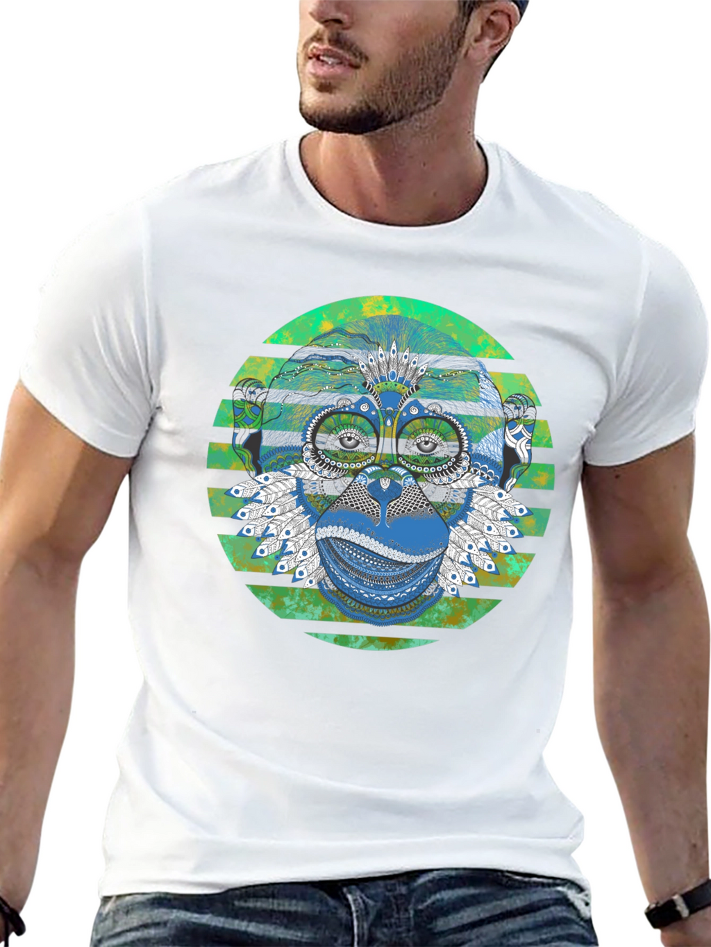 Tribal Monkey Graphic Print Mens T-Shirt
