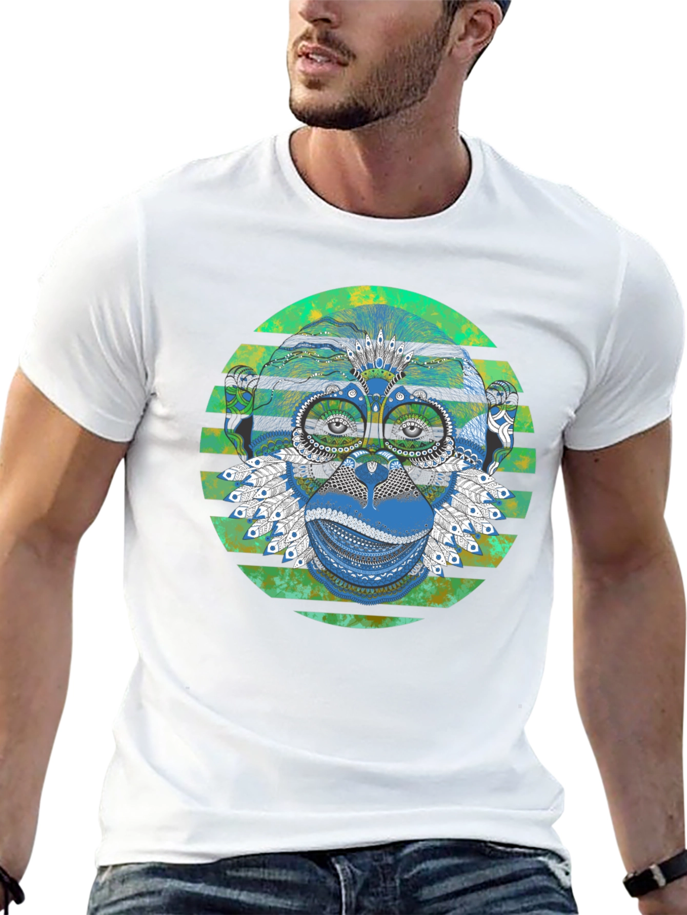 Tribal Monkey Graphic Print Mens T-Shirt