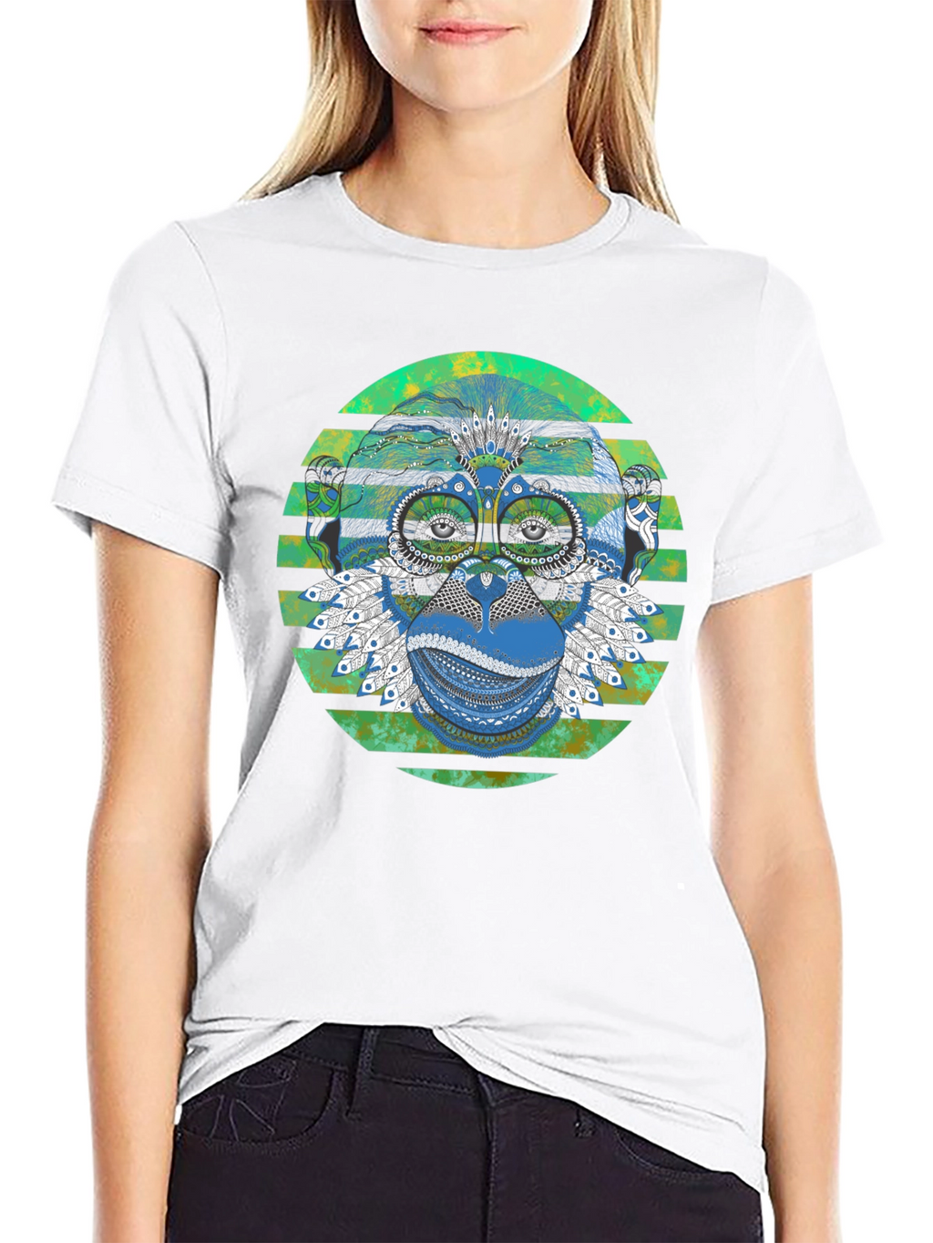 Tribal Monkey Graphic Print Mens T-Shirt