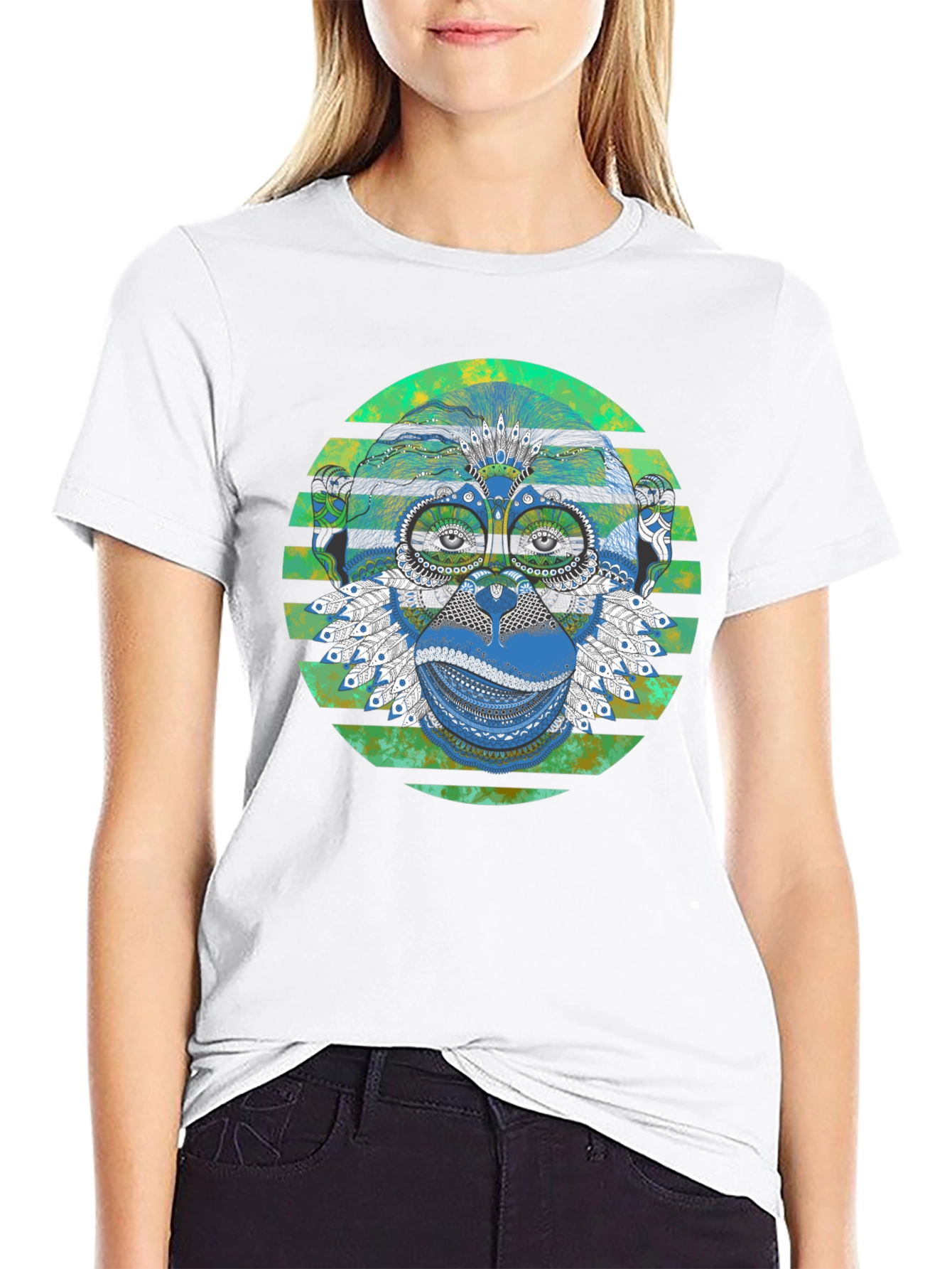 Tribal Monkey Graphic Print Mens T-Shirt