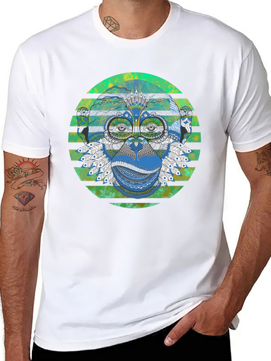 Tribal Monkey Graphic Print Mens T-Shirt